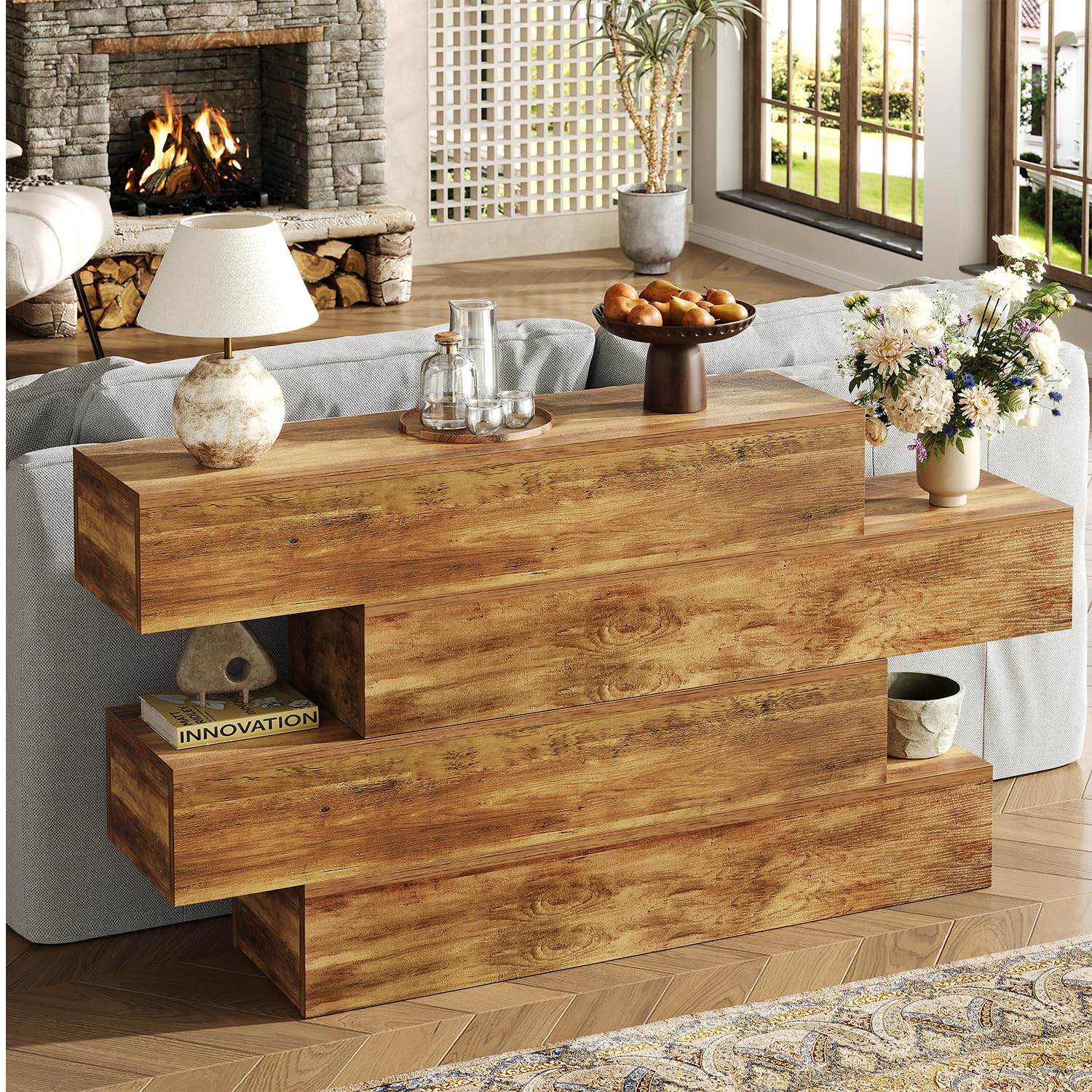 63-Inch 4-Tier Staggered Console Table