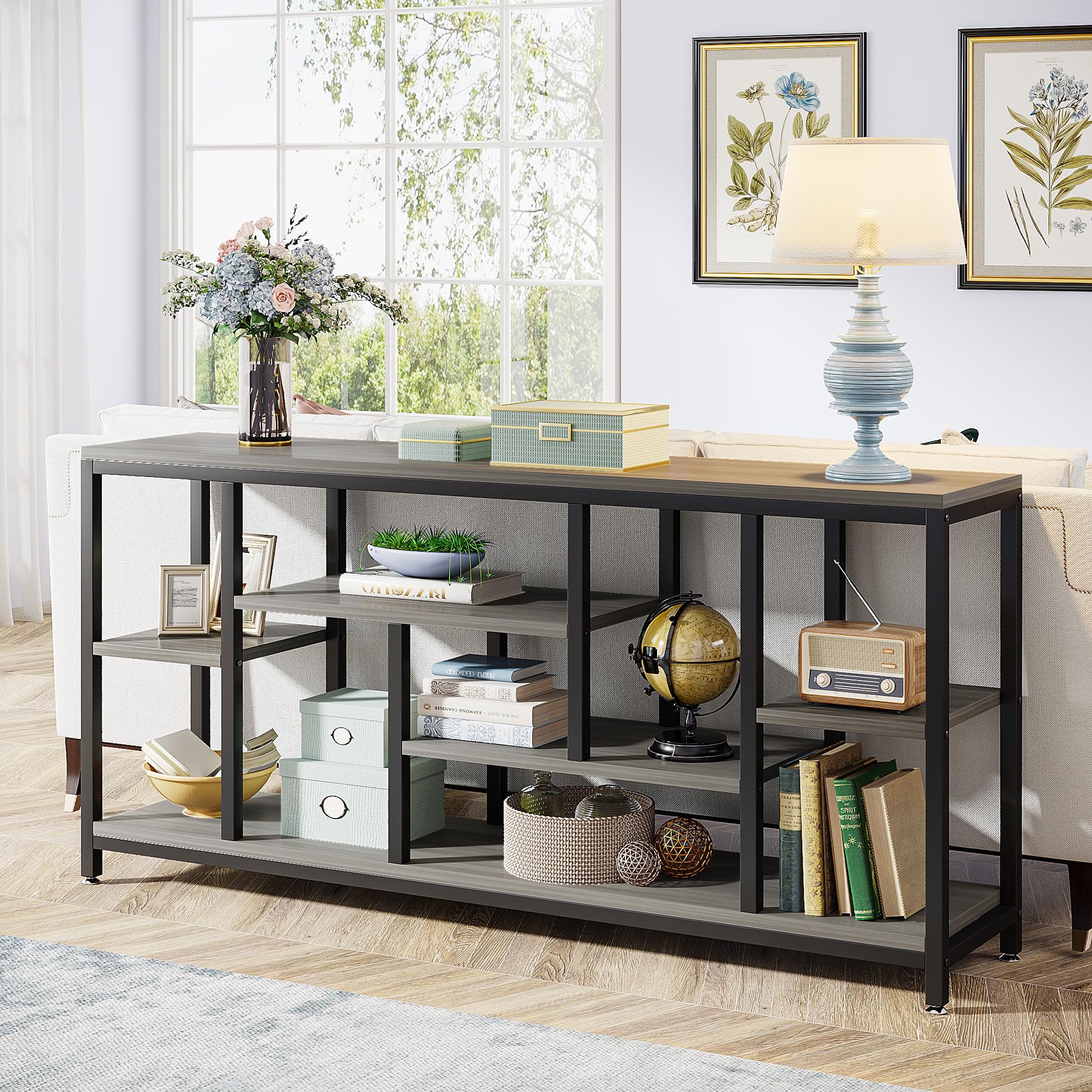 Tribesigns Console Sofa Table, 70.9 inch Extra Long Console Table Behind Couch with Storage Shelves, 3-Tier Modern Narrow Entryway Hallway Accent Table for Living Room, Grey
