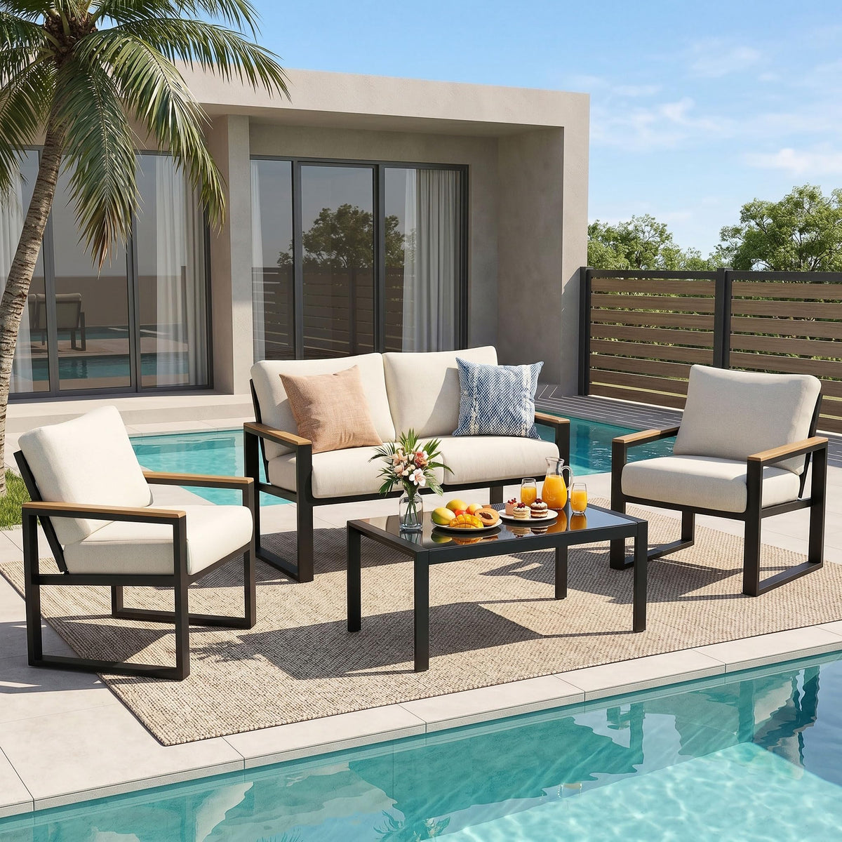 NATURAL EXPRESSIONS 4 Pieces Patio Furniture Sets, Modern Metal Patio Set