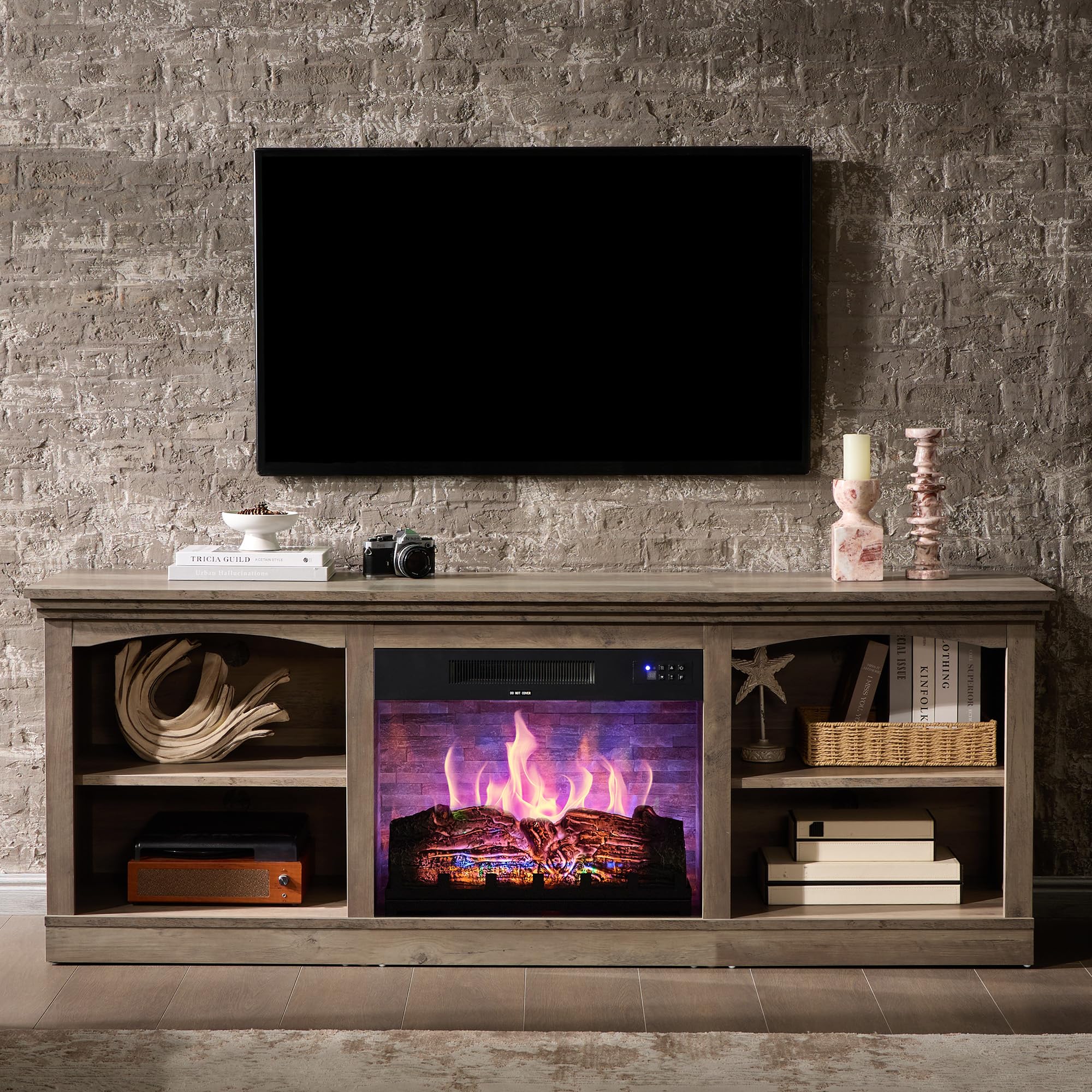70" Fireplace TV Stand with Electric Fireplace & Storage