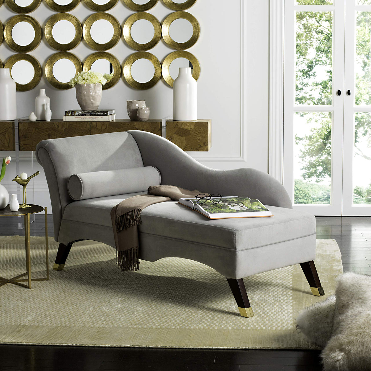 Grey Velvet Chaise Lounge