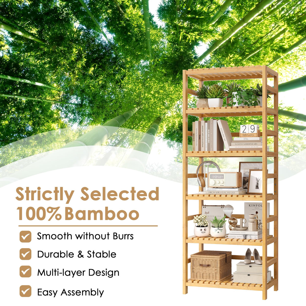 6-Tier Adjustable Bamboo Shelf