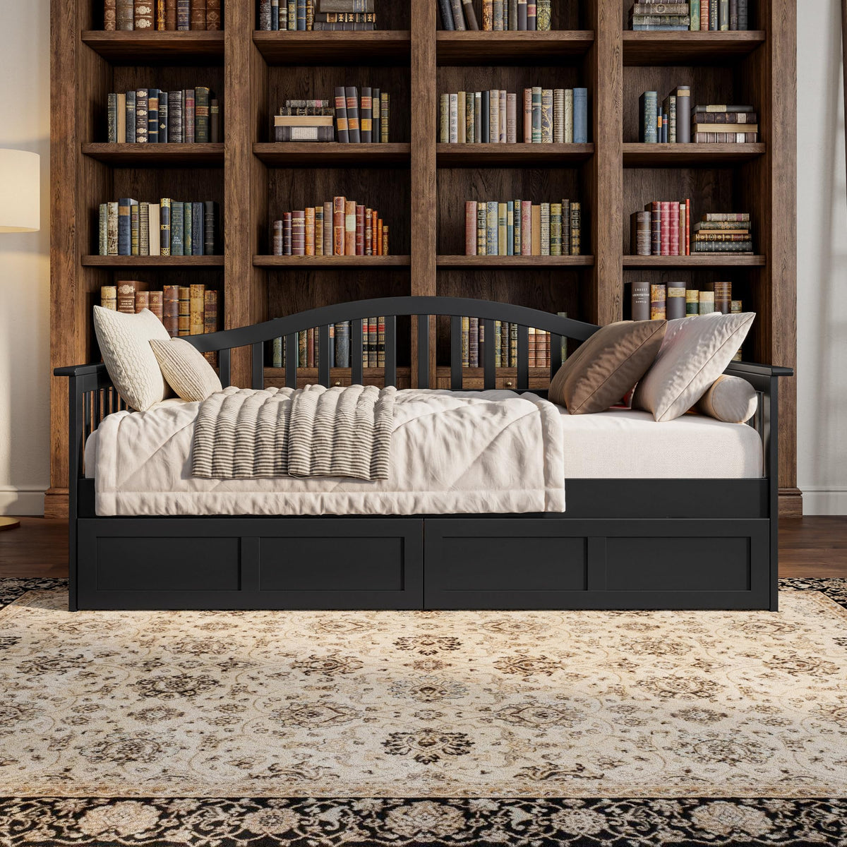 AFI, Mission Twin Wood Daybed with Storage Drawers, Black