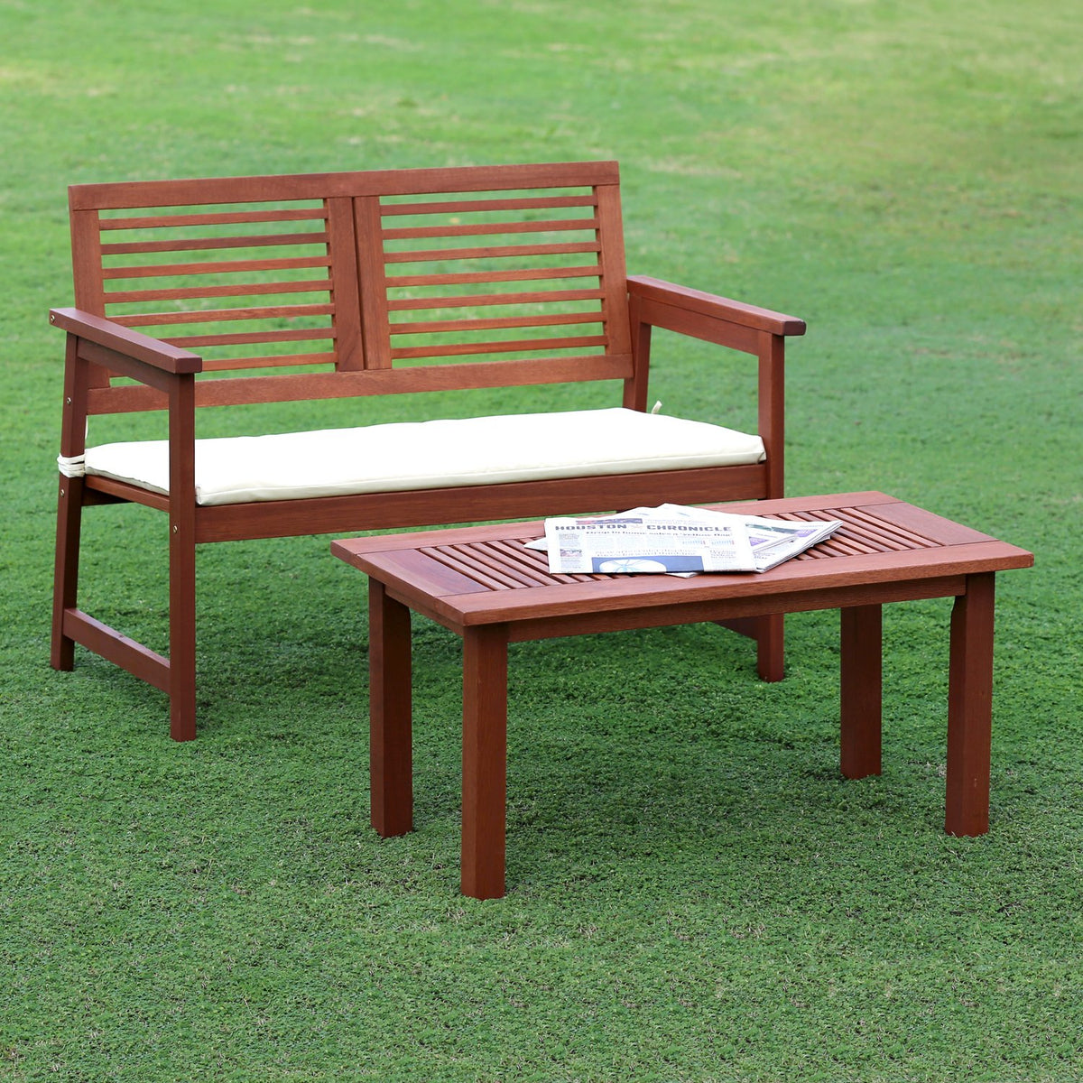 Wood Outdoor Bench with Cushion