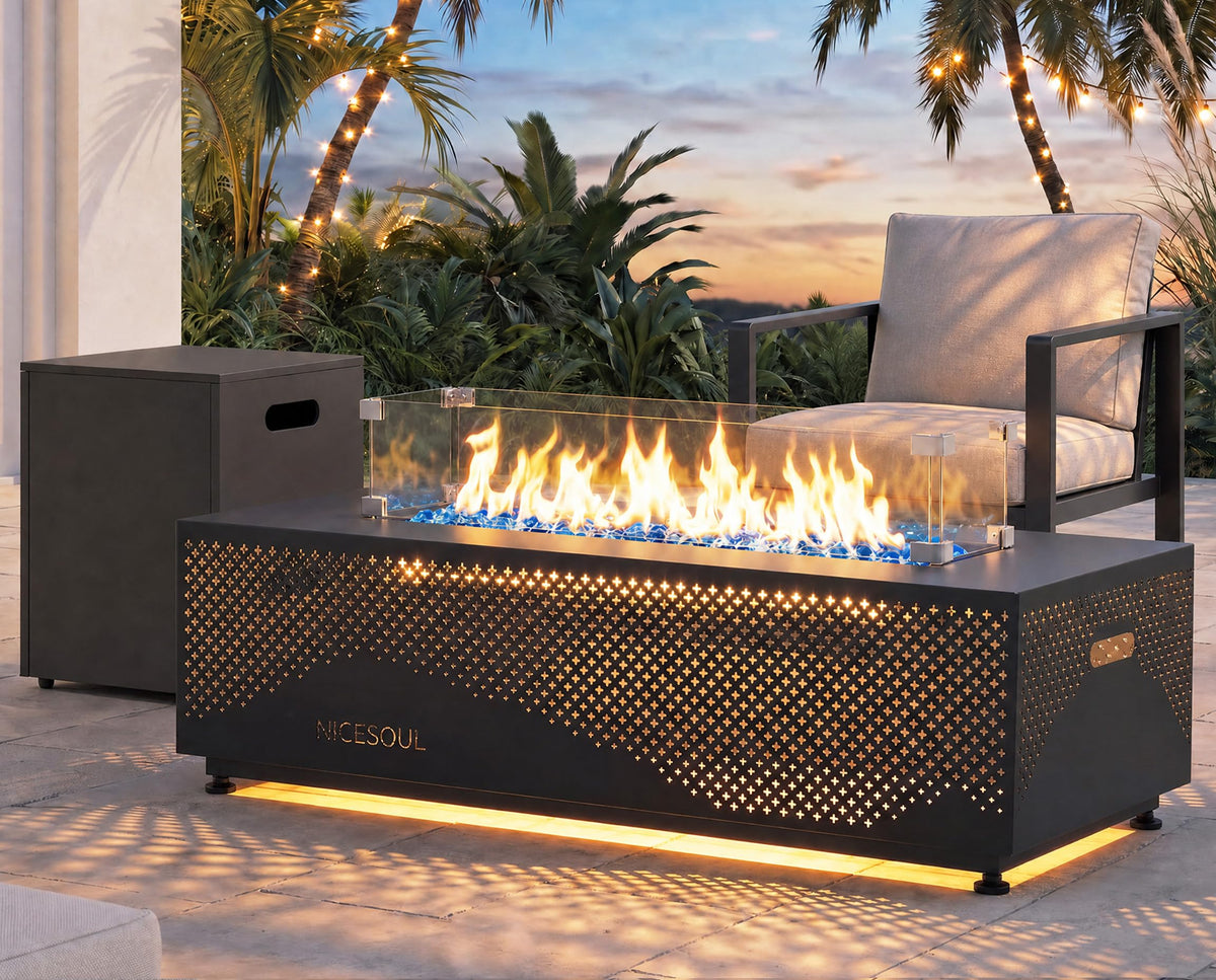 NICESOUL 42'' Propane/Natural Gas Fire Pit Table, Rectangle Firepits with Tank Table, 50000 BTU Modern Outdoor Fireplace with LED Lights for Outside Patio Backyard Deck Porch, CSA Certified, Dark Gray