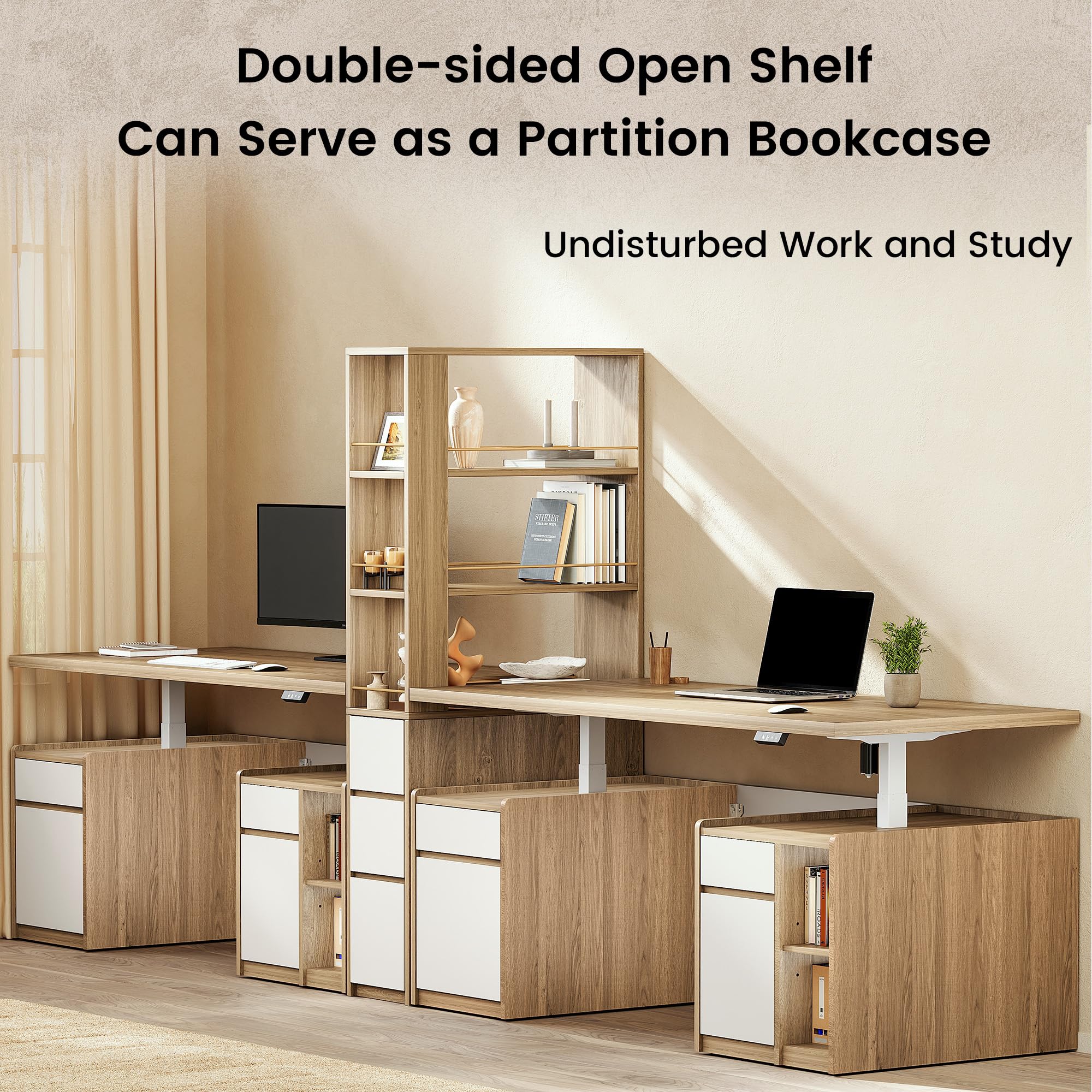 Electric Standing Desk & Tall Bookcase Home Office Set