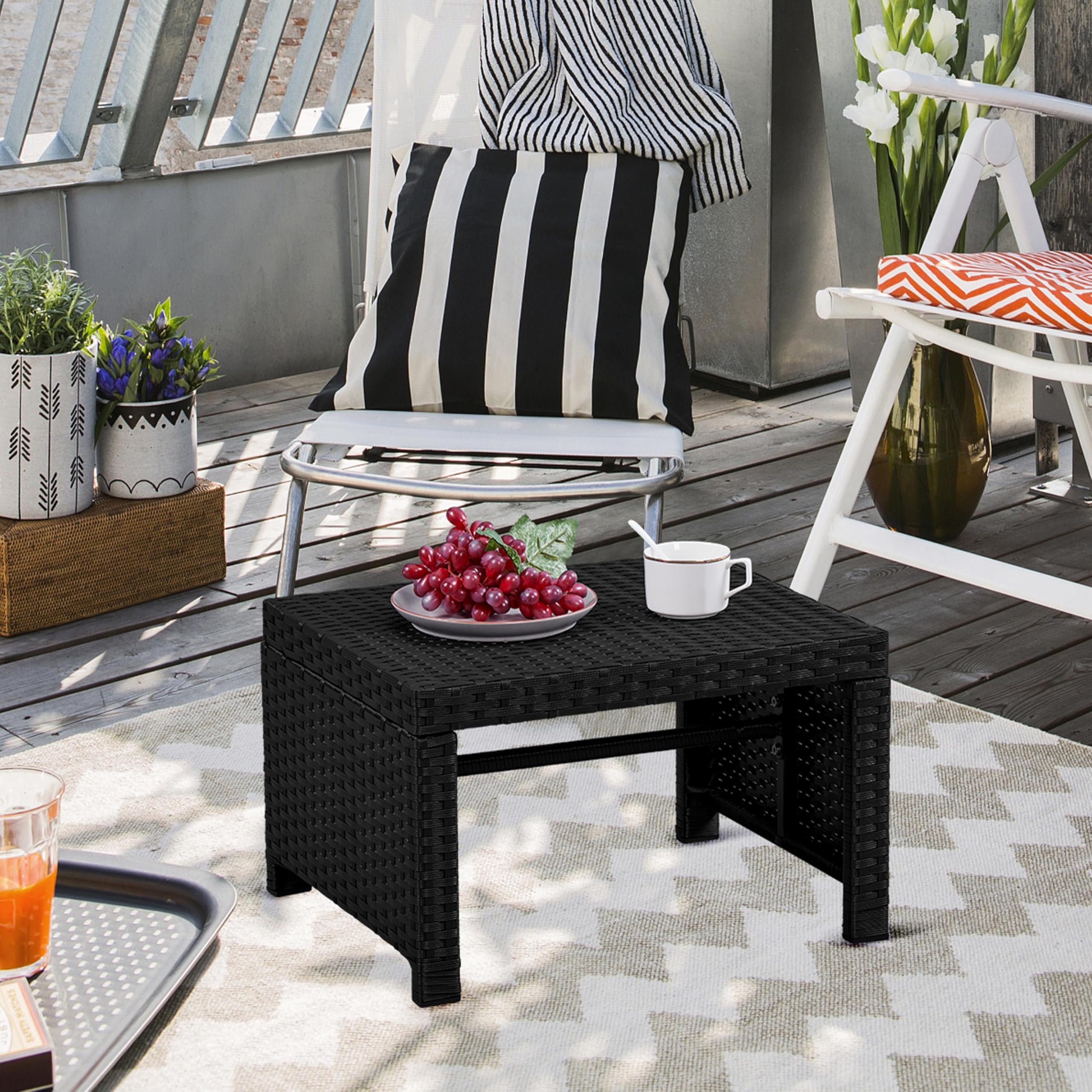 Outdoor Wicker Ottoman Set of 2