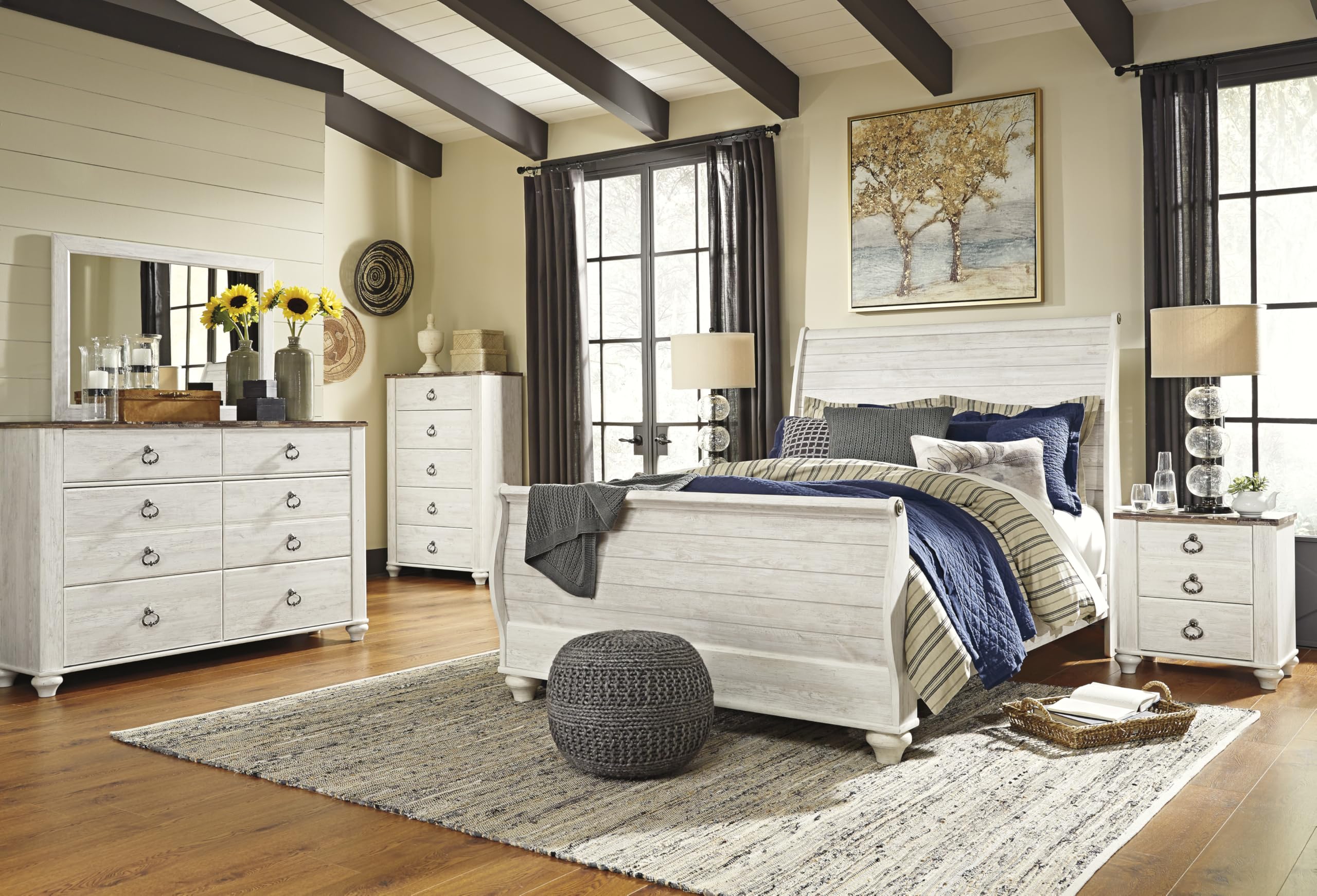 Signature Design by Ashley Willowton 5 Drawer Chest of Drawers, Two-tone Brown and Whitewash