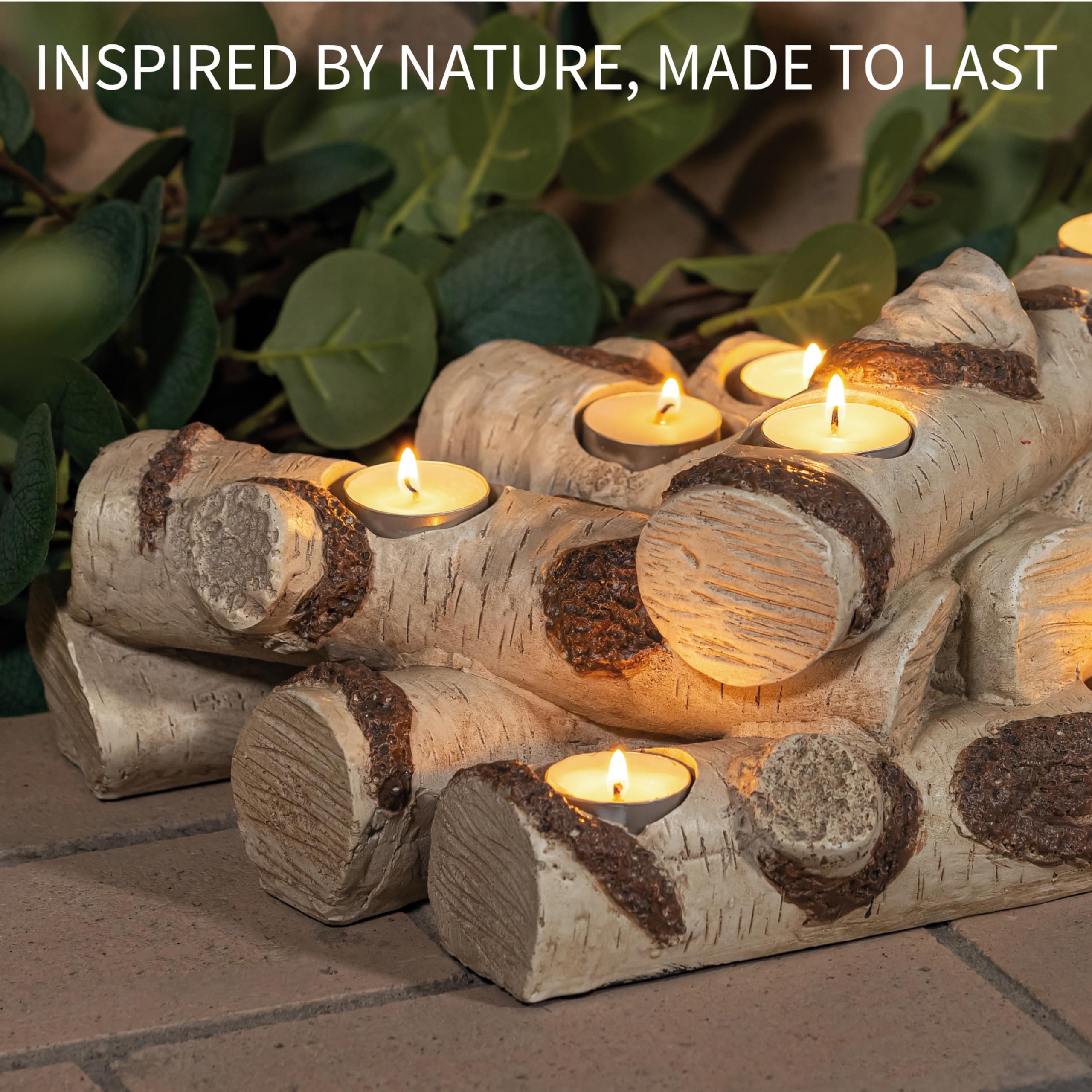 Faux Wood Log Candle Holder for Fireplace Decor