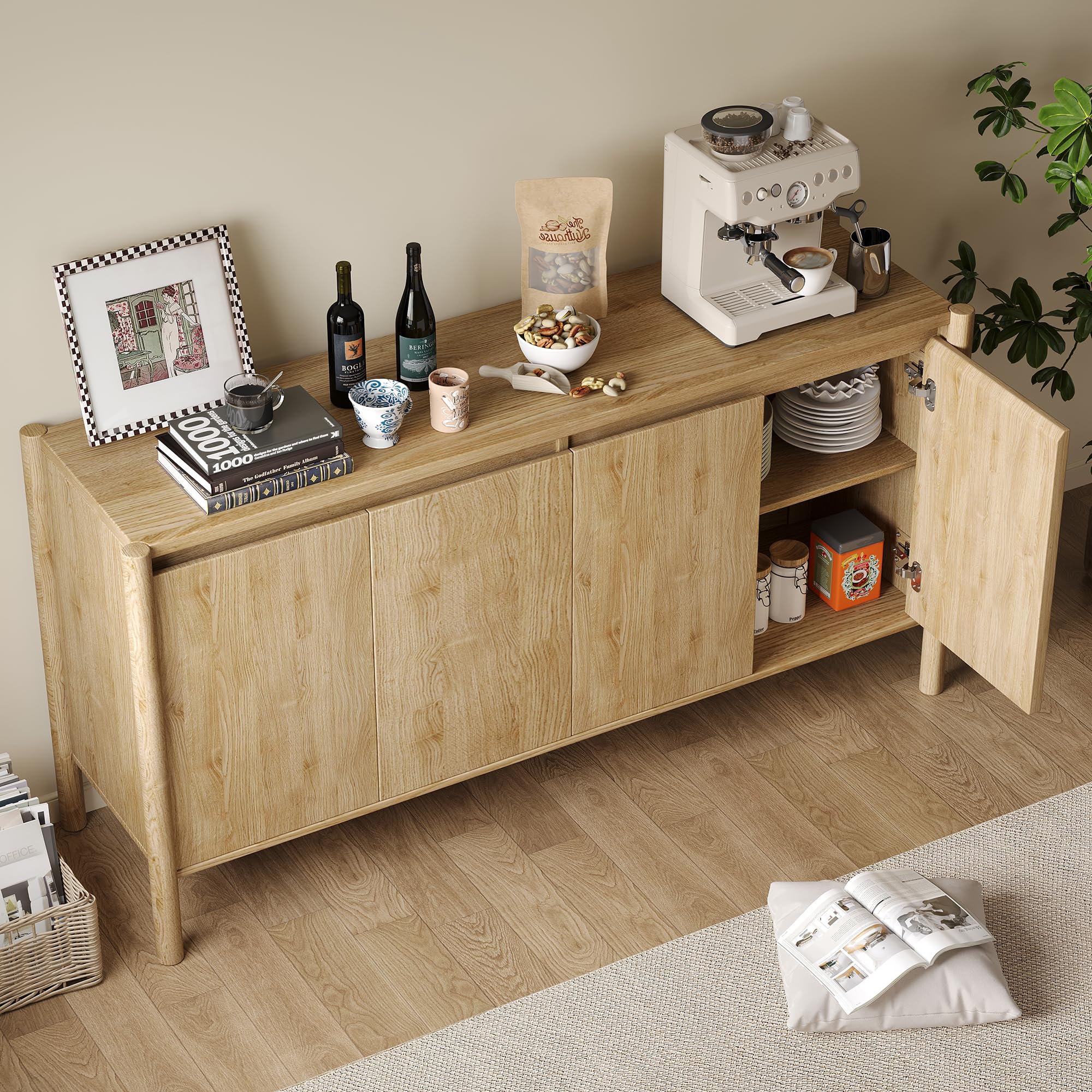 59" Wide Buffet Cabinet with 4 Doors & Adjustable Shelves
