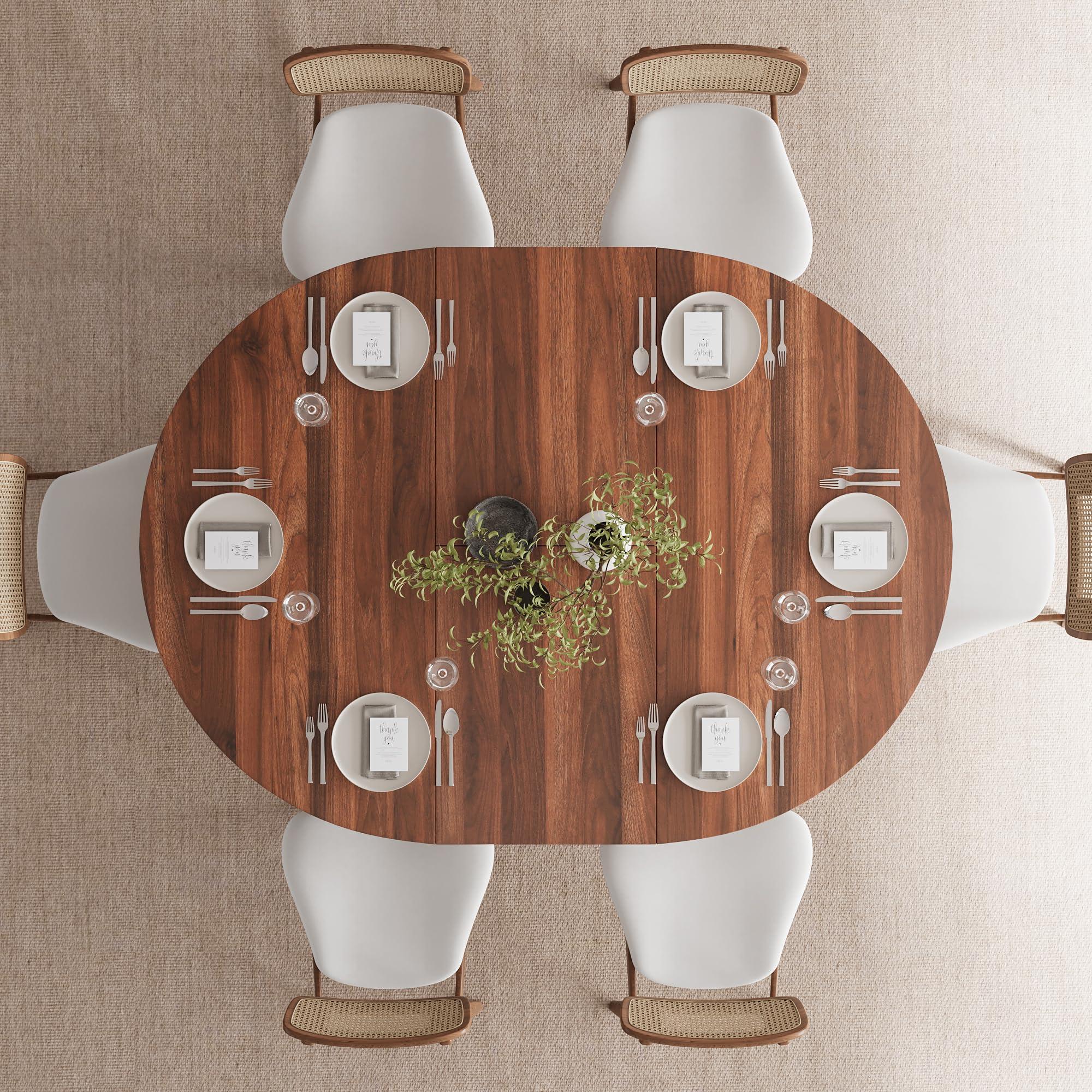 Feonase 59" Round Extendable Dining Room Table for 4-6, Modern Oval Kitchen Table with Heavy Duty Wood Base, Metal Frame Support, for Dining Kitchen Living Room, Easy Assembly, Noise-Free, Walnut