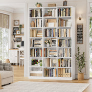 HOSTACK 86" H Triple Wide Bookshelf and Bookcase, 7 Tier Tall Bookshelf with Storage, Large Bookcase with 21 Open Display Storage Shelves, Wood Book Shelf Media CD DVD Storage for Living Room, White