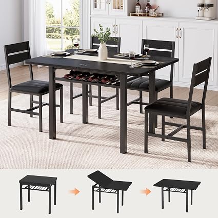 Extendable Dining Table Set for 4 with Storage Rack