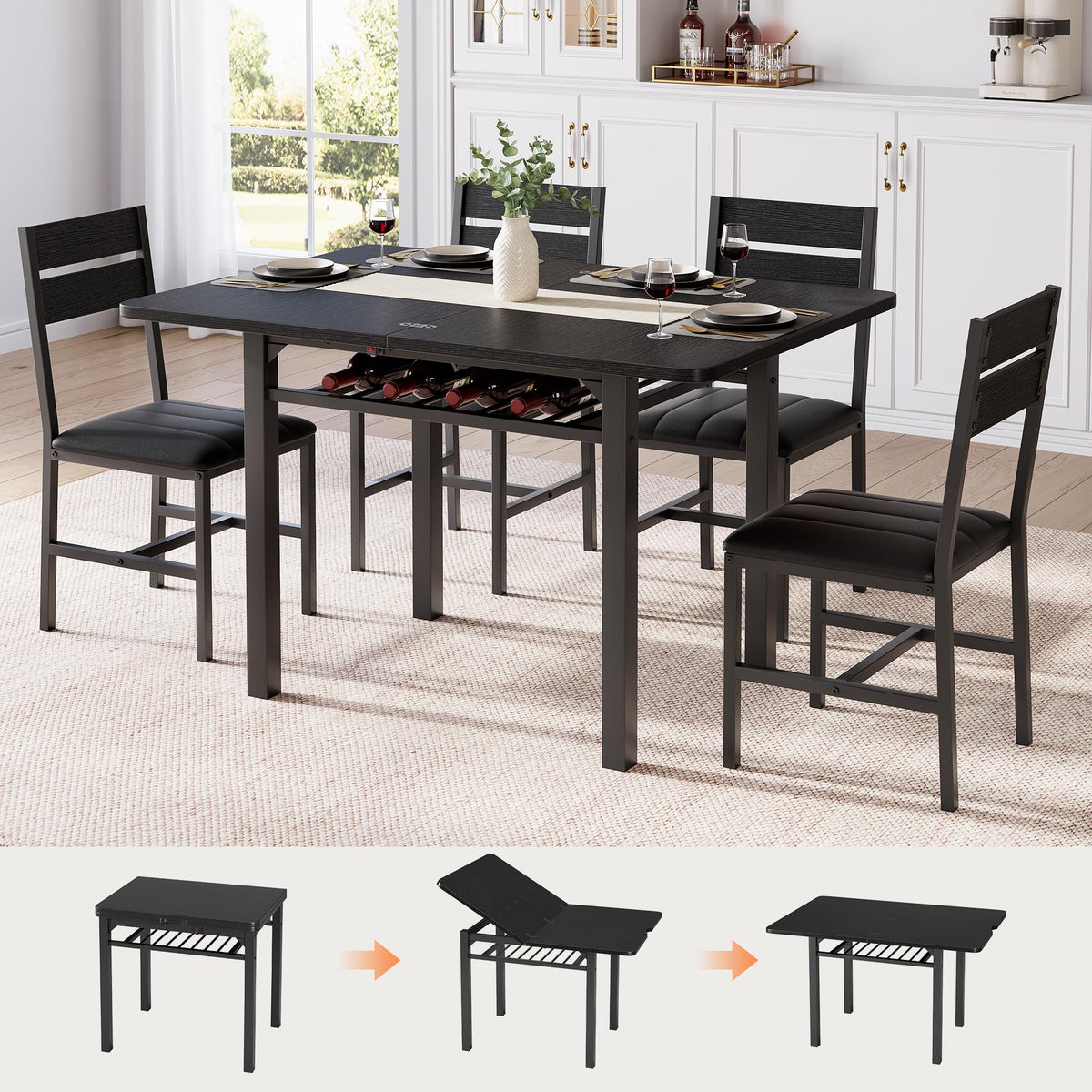 Extendable Dining Table Set for 4
