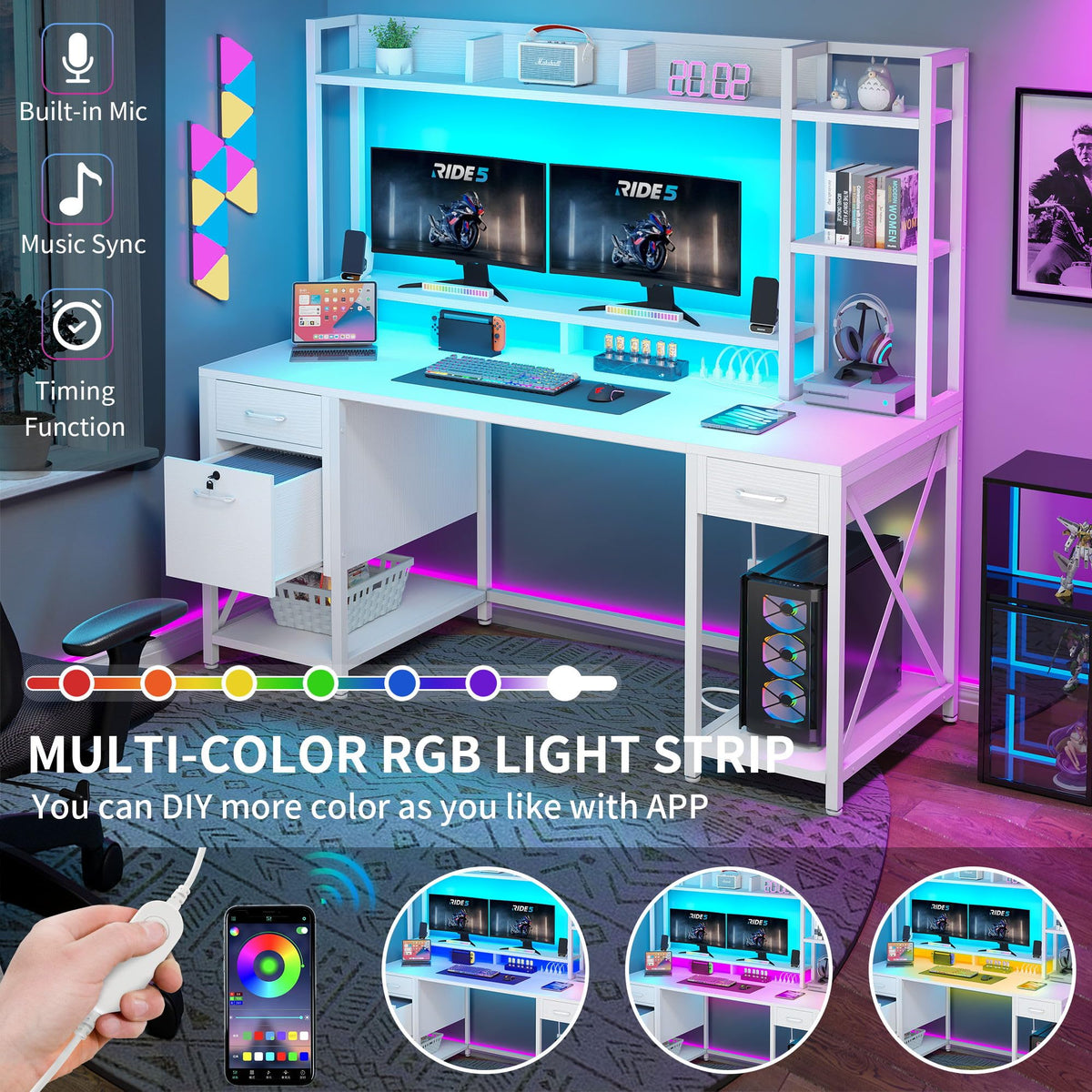 LED Computer Desk with Hutch