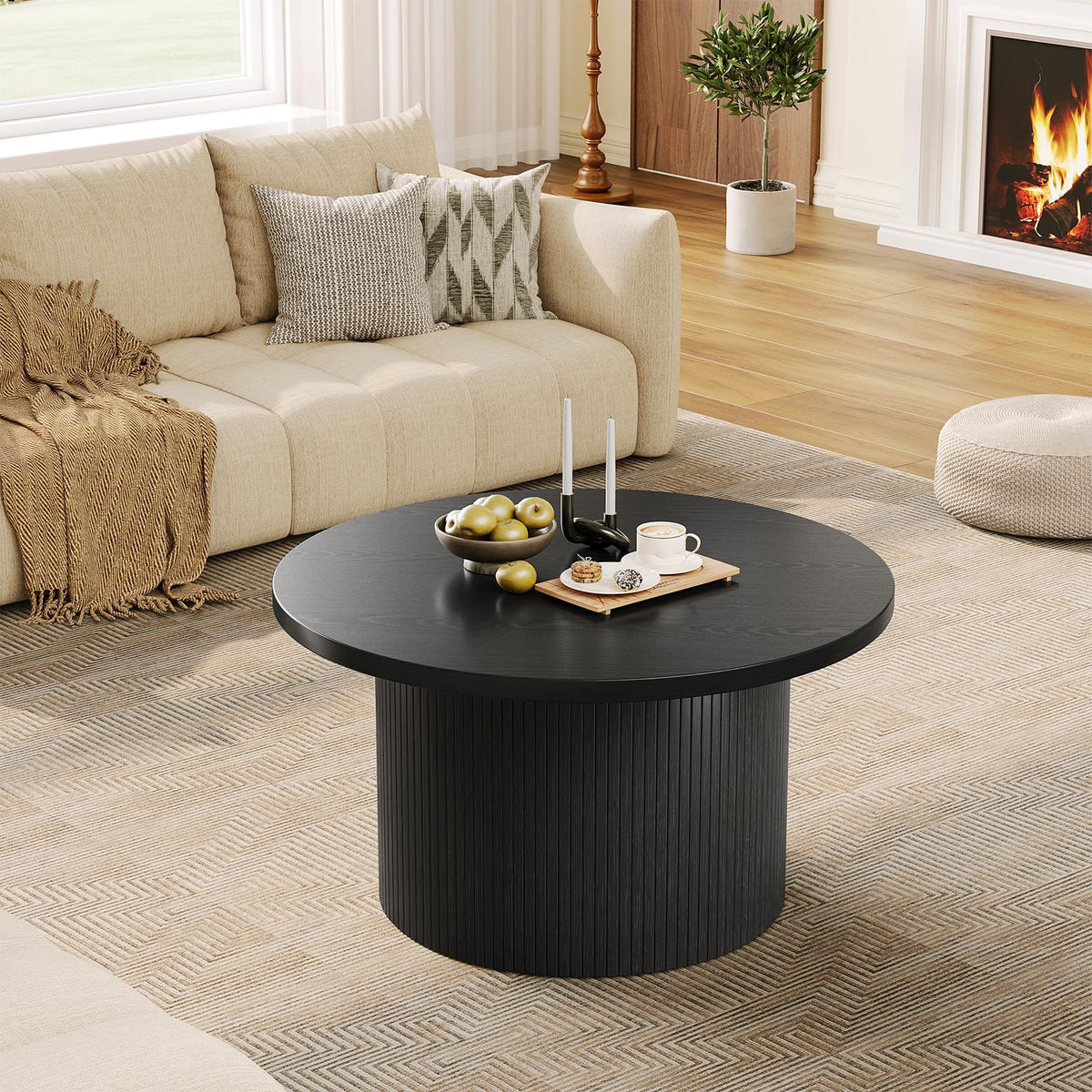 Black Fluted Round Coffee Table
