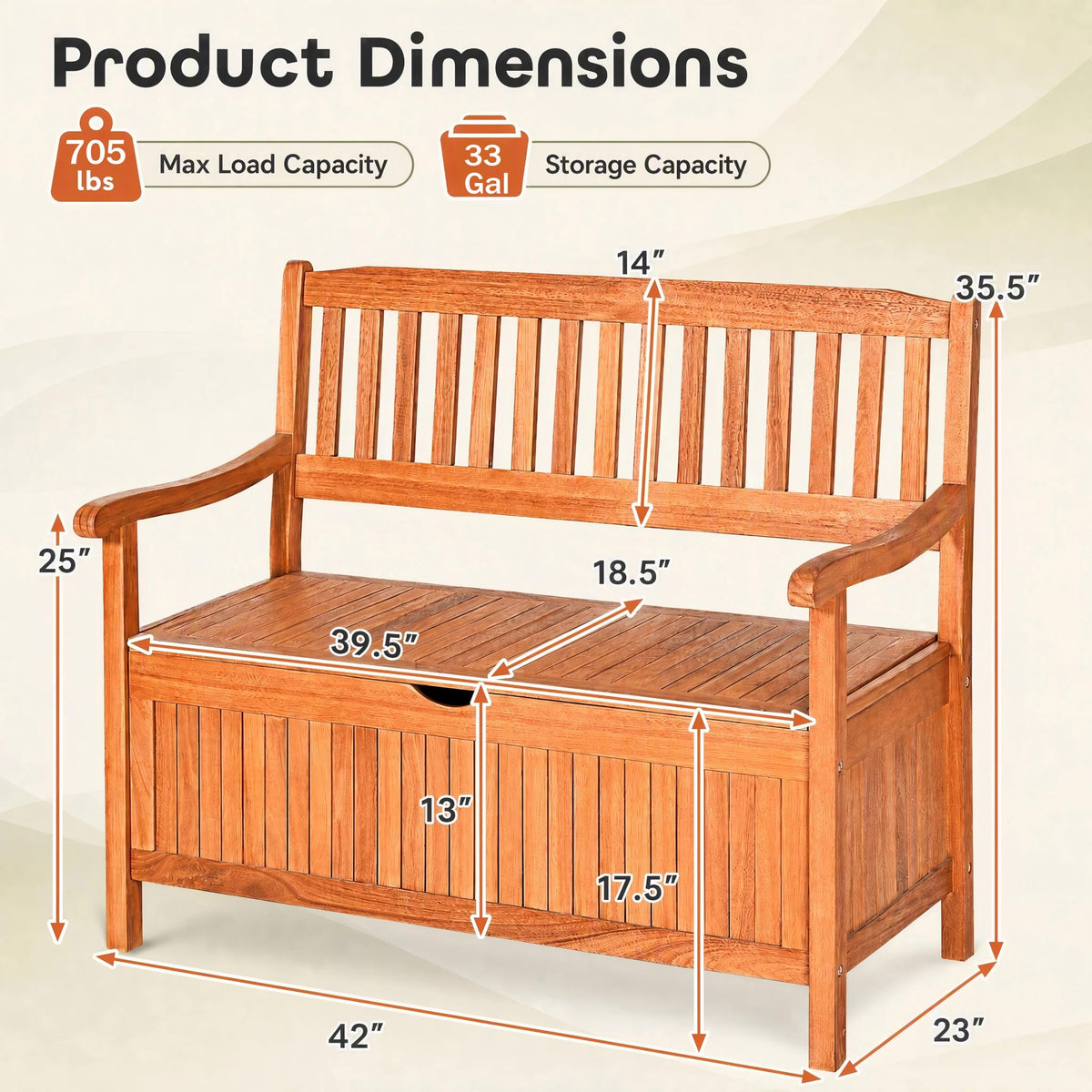 Tangkula Outdoor Wood Storage Bench Deck Box, Entryway Porch Storage Bench