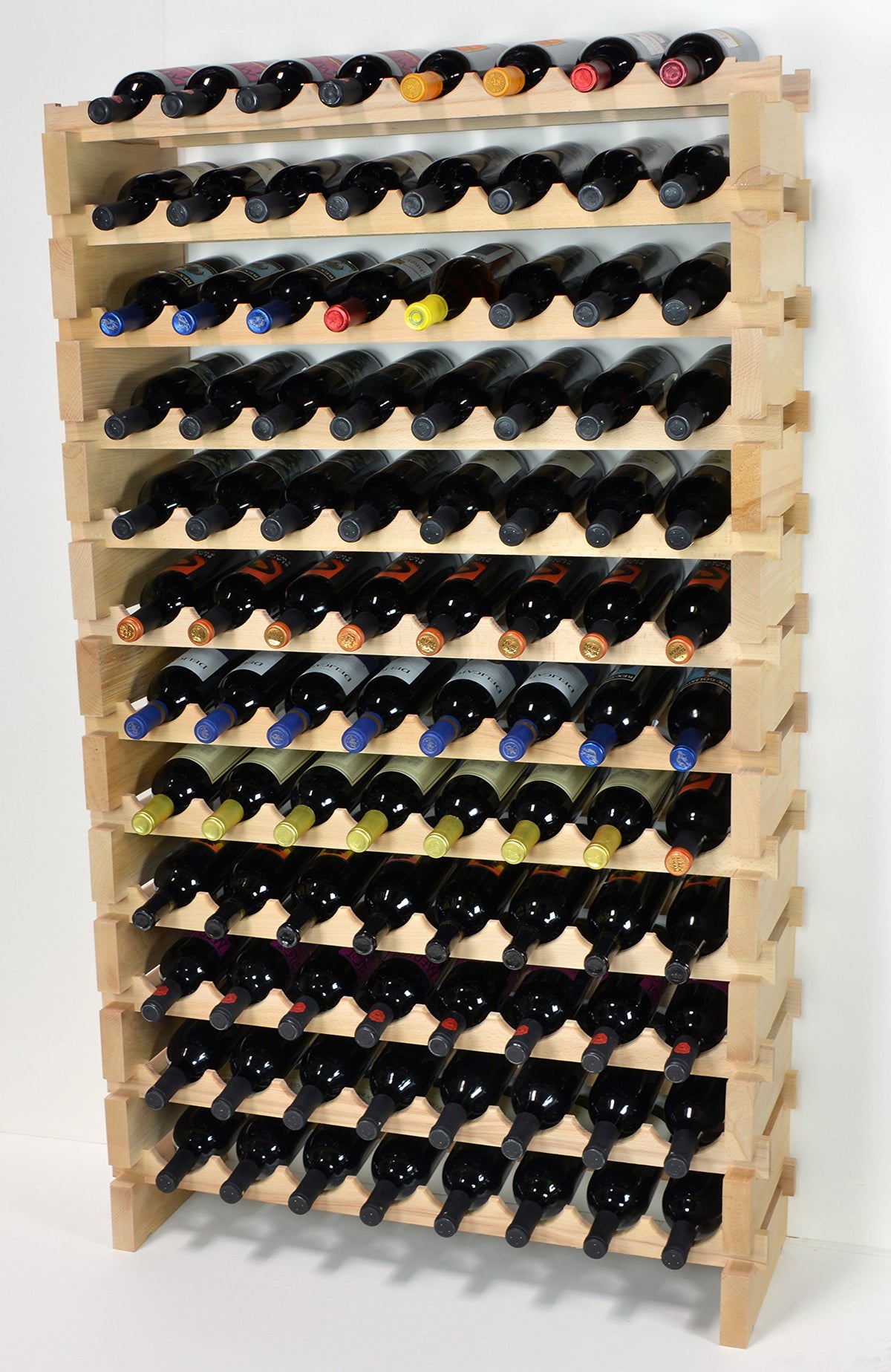 sfDisplay.com,LLC. Modular Wine Rack Beechwood 32-96 Bottle Capacity 8 Bottles Across up to 12 Rows Newest Improved Model (96 Bottles - 12 Rows)