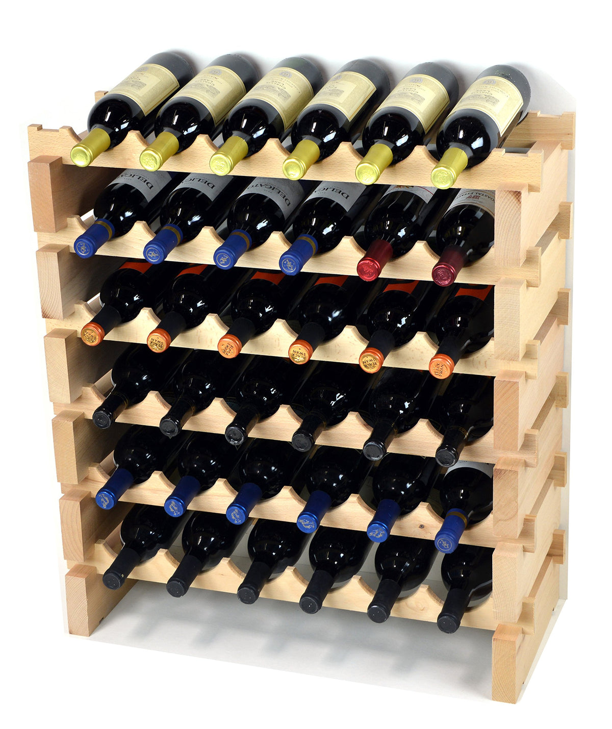 sfDisplay.com,LLC. Modular Wine Rack Pine Wood 24-72 Bottle Capacity Storage 6 Bottles Across up to 12 Rows Stackable Newest Improved Model (36 Bottles - 6 Rows)