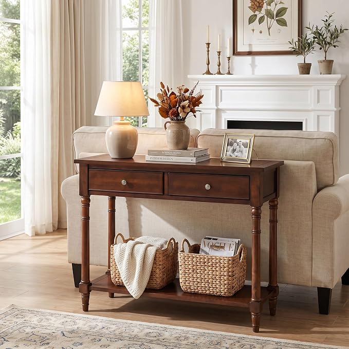 Solid Wood Console Table with Drawers