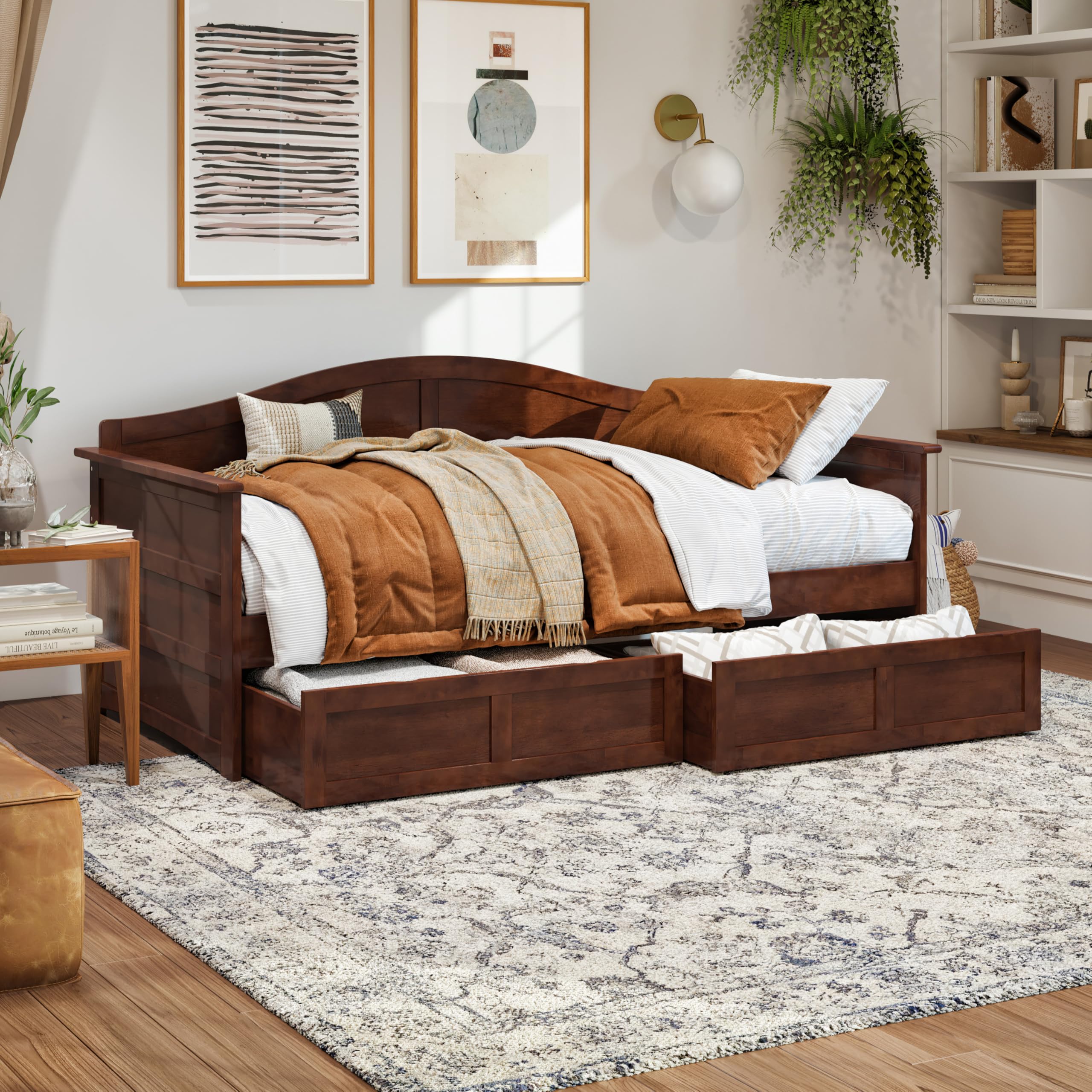 AFI, Acadia Twin Size Wood Daybed Frame with 2 Storage Drawers, Walnut (Brown)