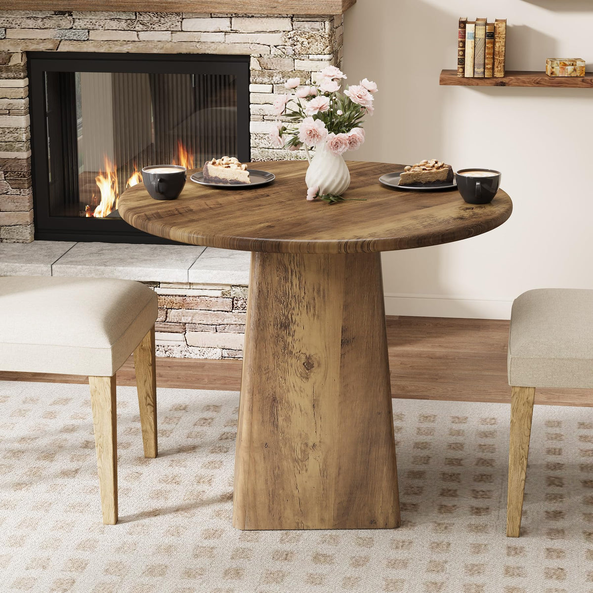 Brown Round Farmhouse Dining Table