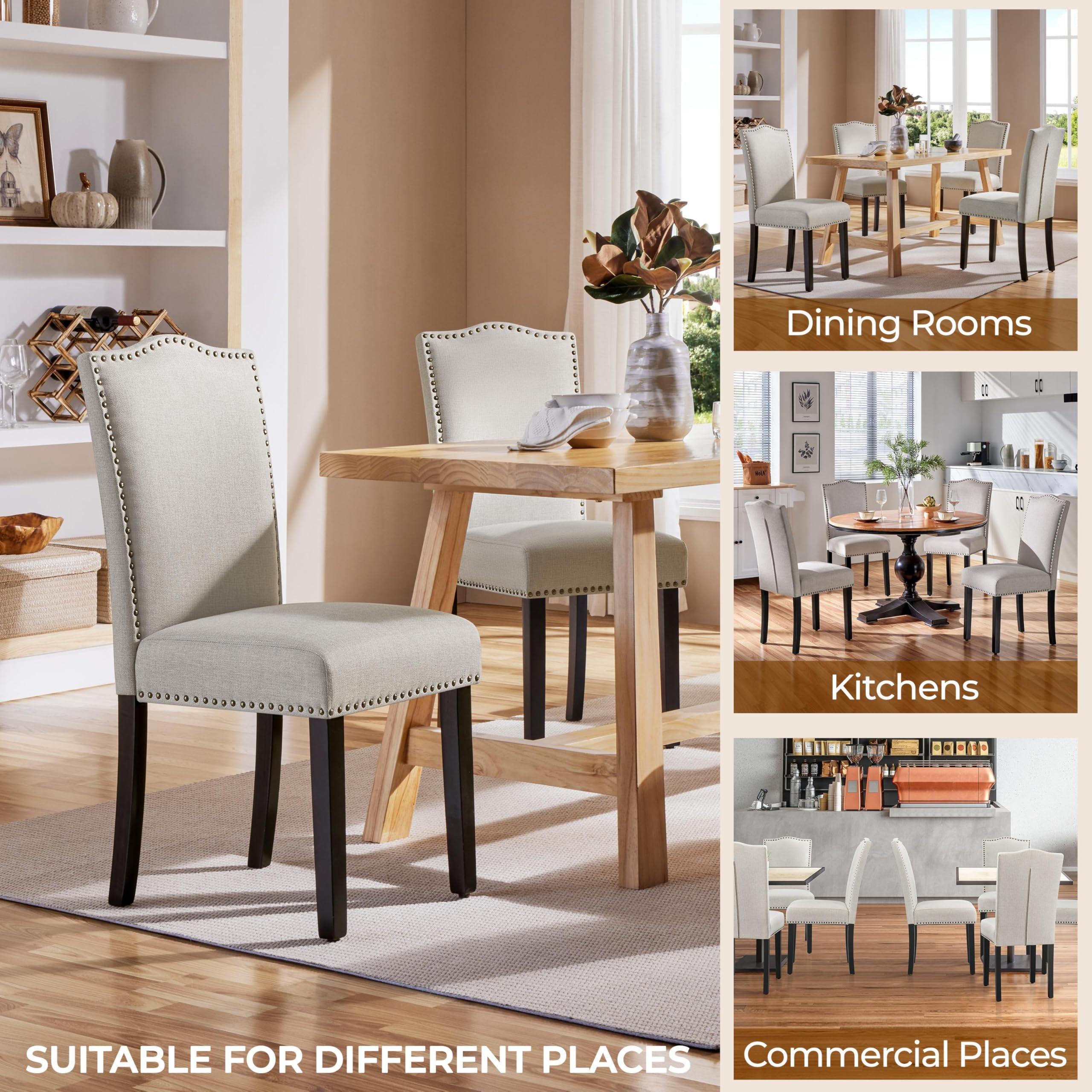 Upholstered Dining Chairs with Rubberwood Legs