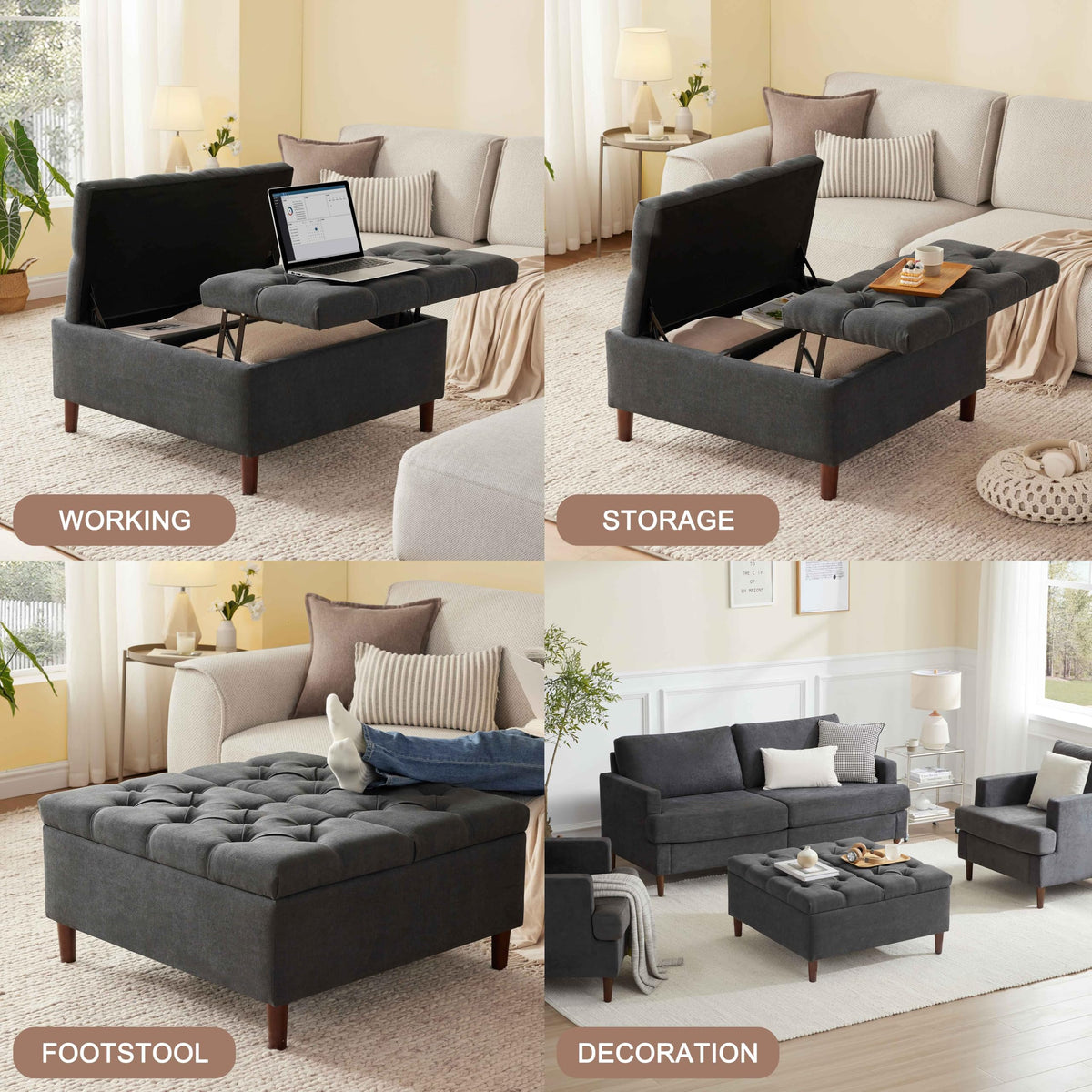 Square Lift-Top Storage Ottoman