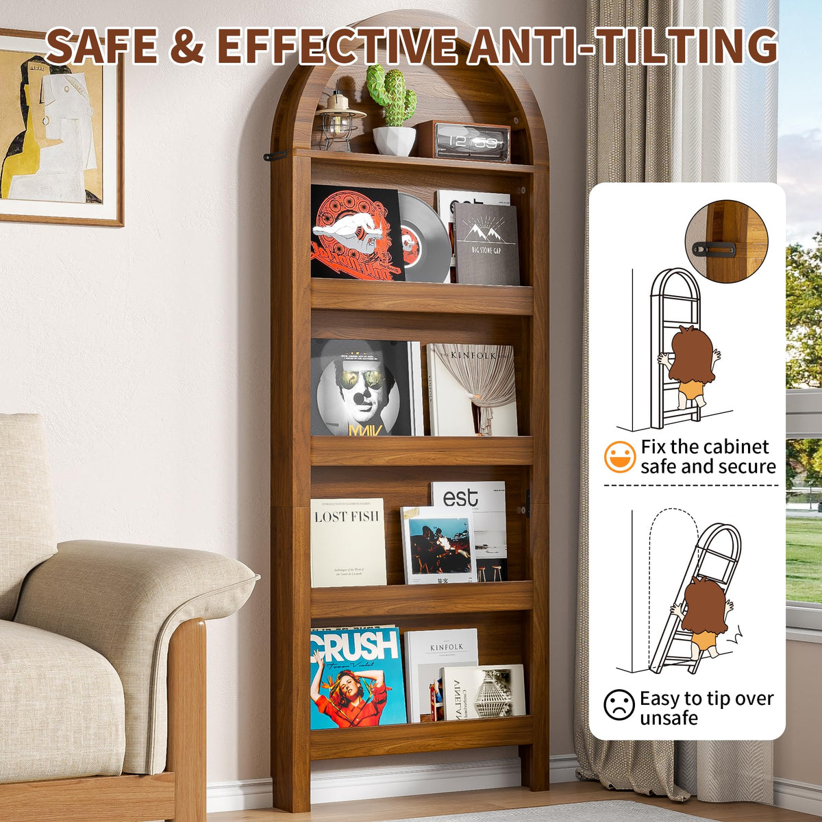 Narrow Arched 5-Tier Bookcase