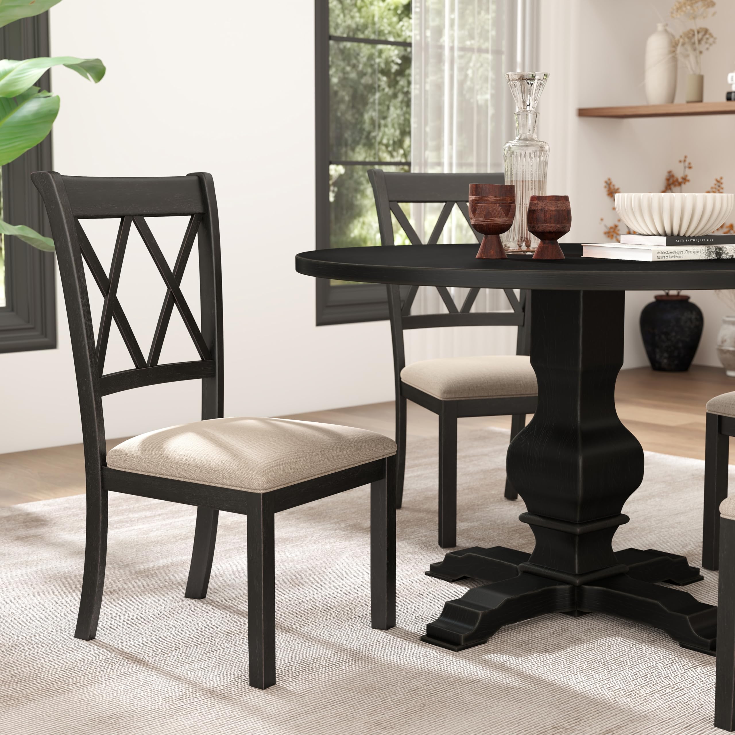 Upholstered Cross-Back Dining Chairs, Set of 2