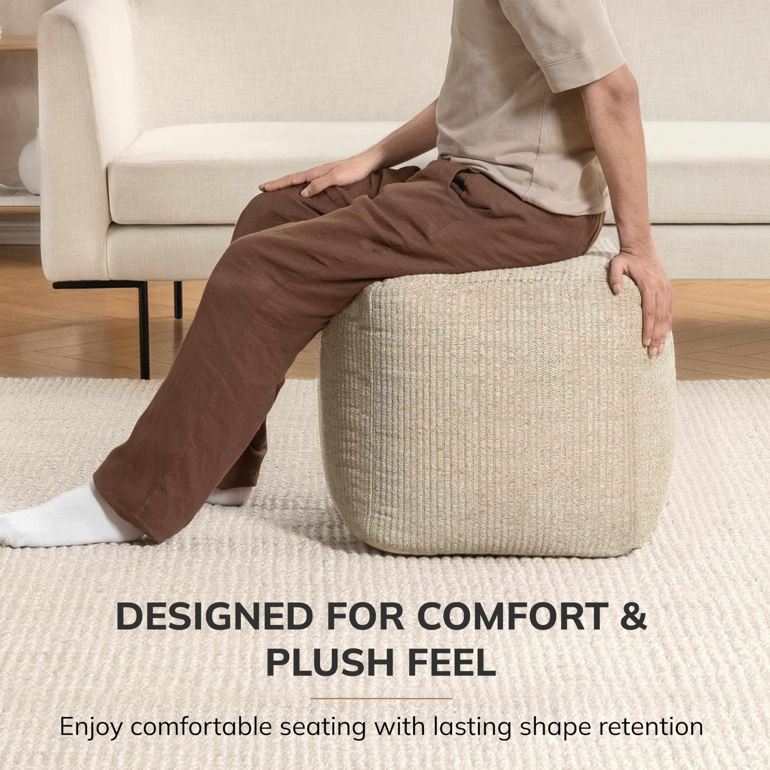 Anji Mountain Pouf Ottoman Foot Rest, Handmade Ottoman Pouf, Comfortable Foot Stool, Decorative Floor Seating for Living Room Decor, Bedroom & Home Décor Accent - Natural