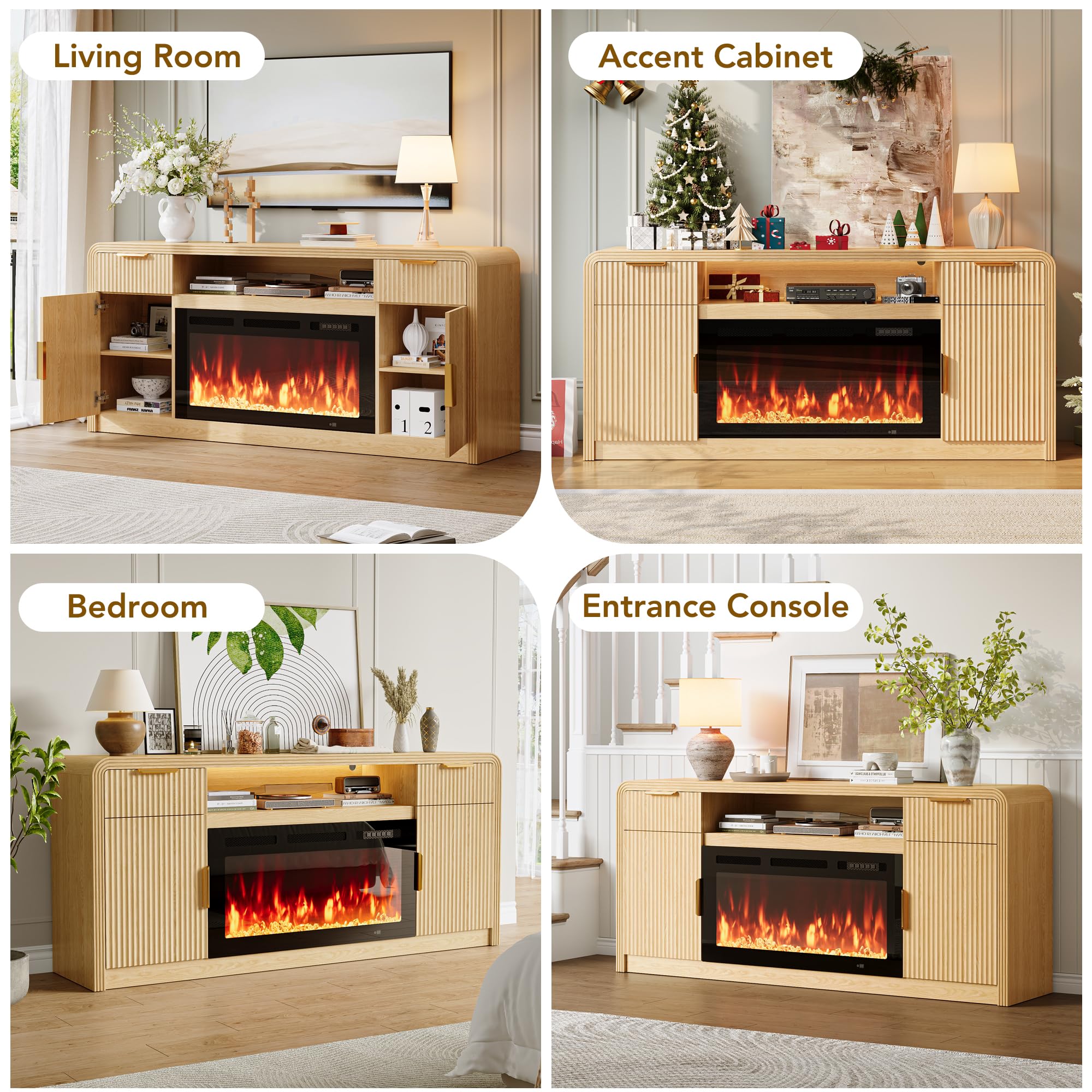 70" Fluted Fireplace TV Stand with Storage