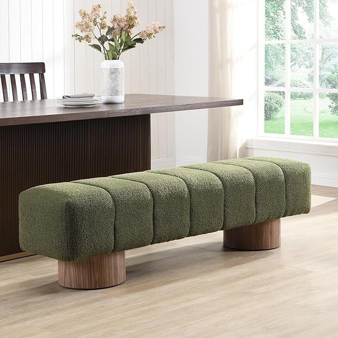 64" Upholstered Boucle Dining Bench