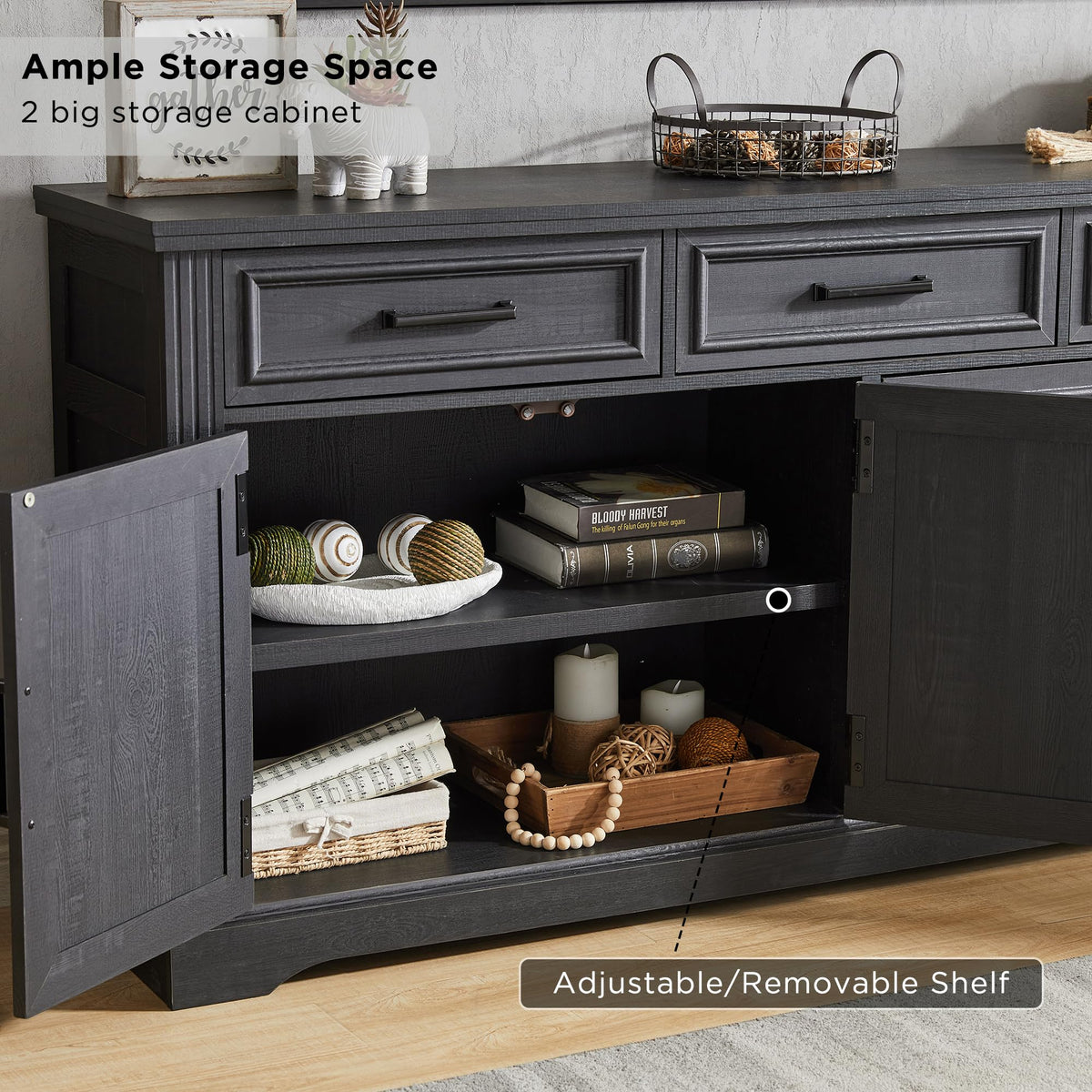 Black Farmhouse Buffet Sideboard