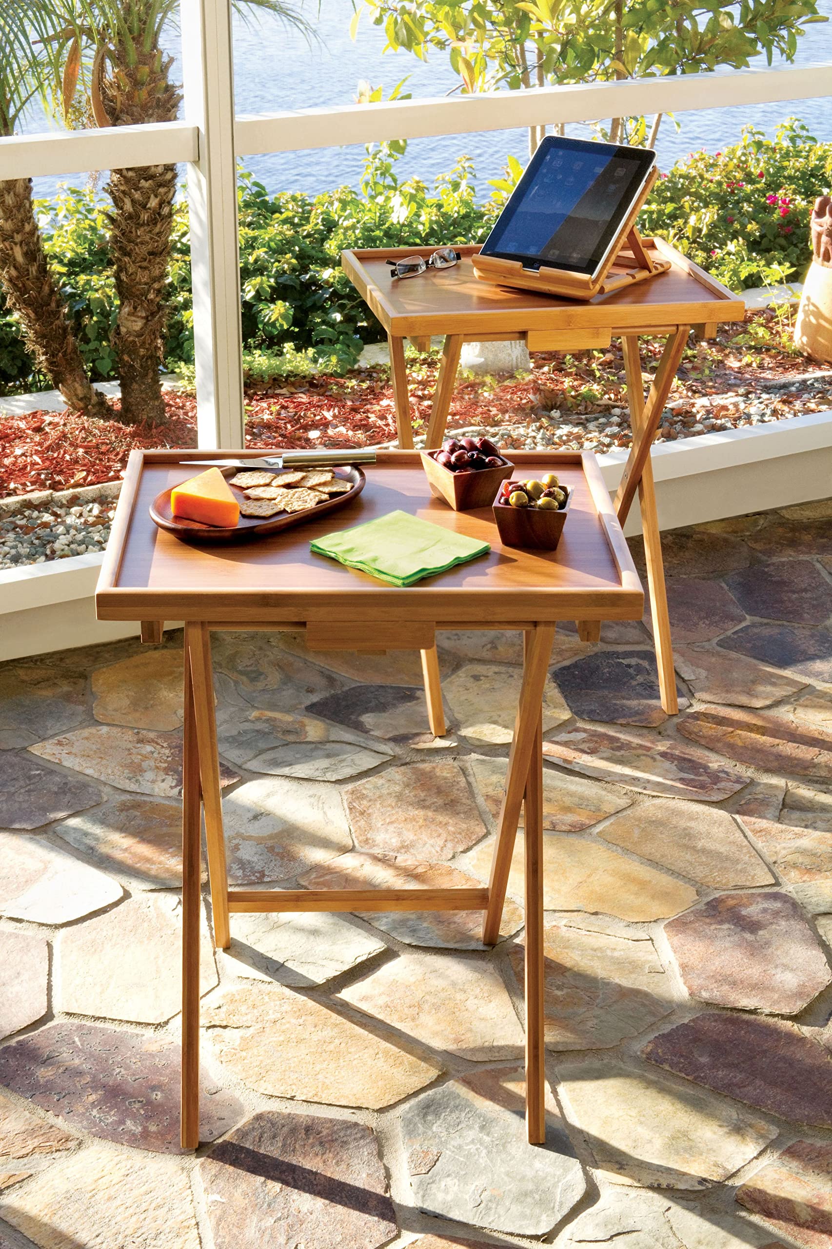 Bamboo Lipped Folding Snack Table