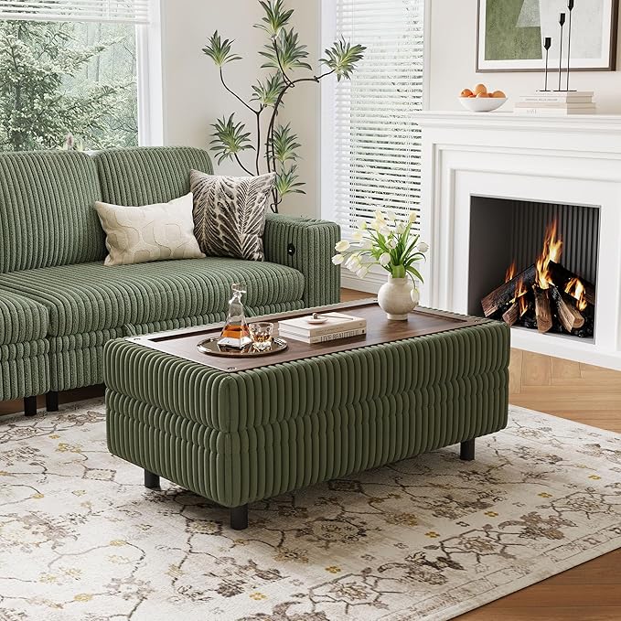 Corduroy Storage Ottoman Bench