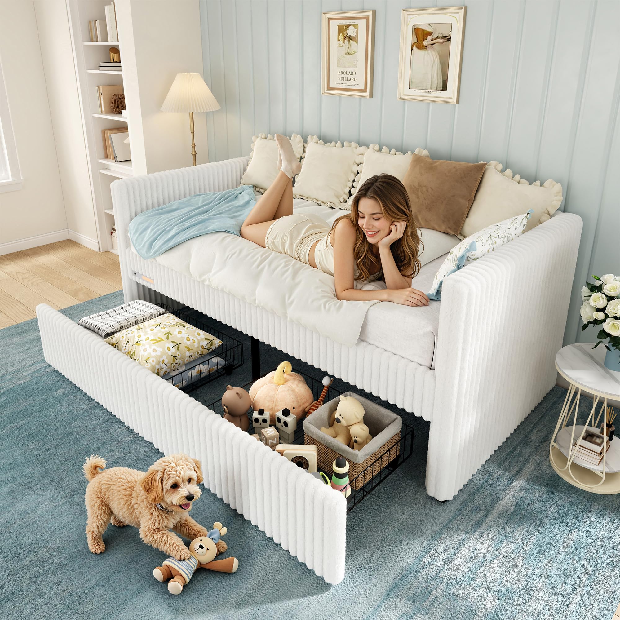 Twin Corduroy Daybed with Storage & Charging
