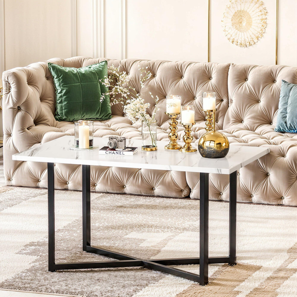 White Faux Marble Coffee Table Set