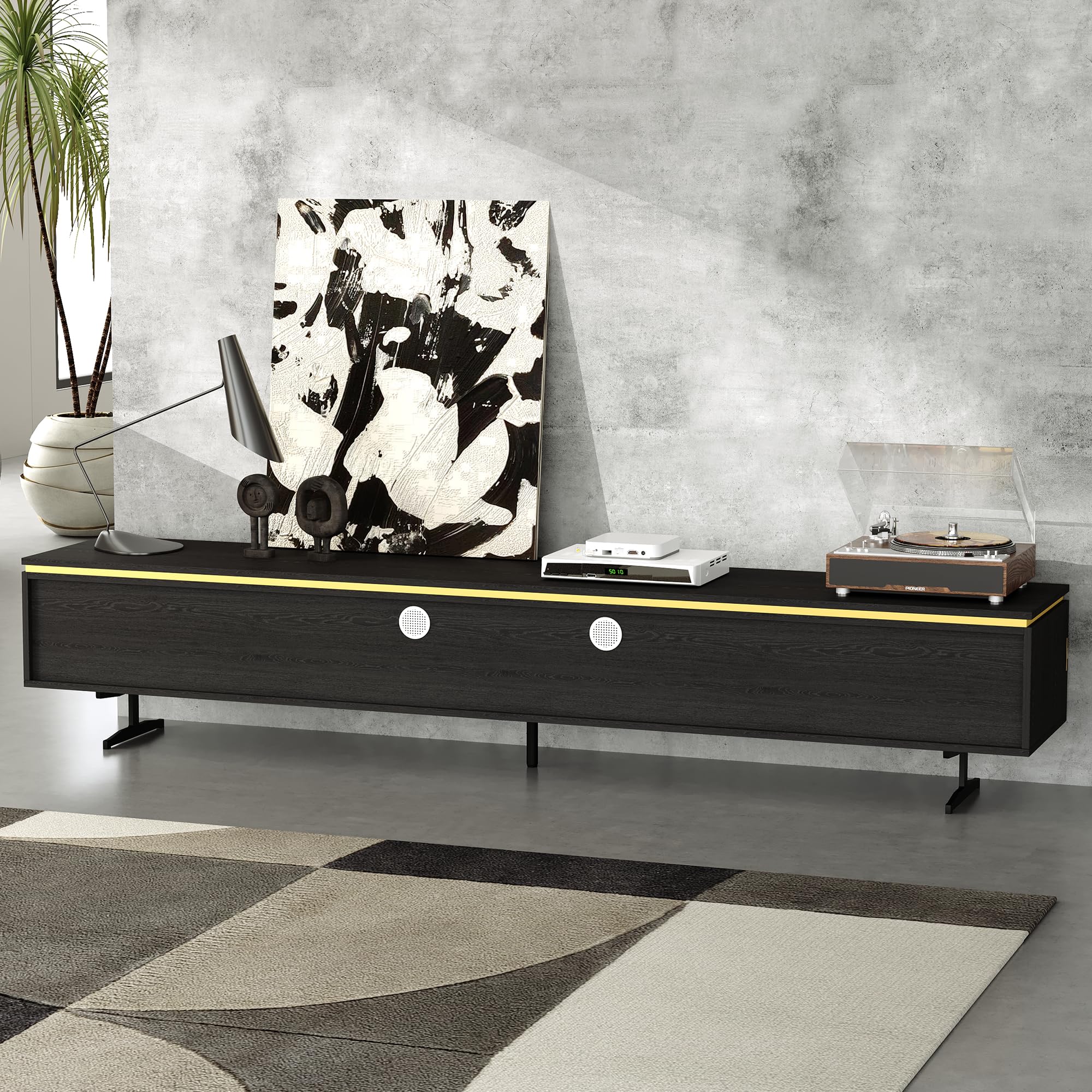 86.61" Modern Black TV Stand with Storage