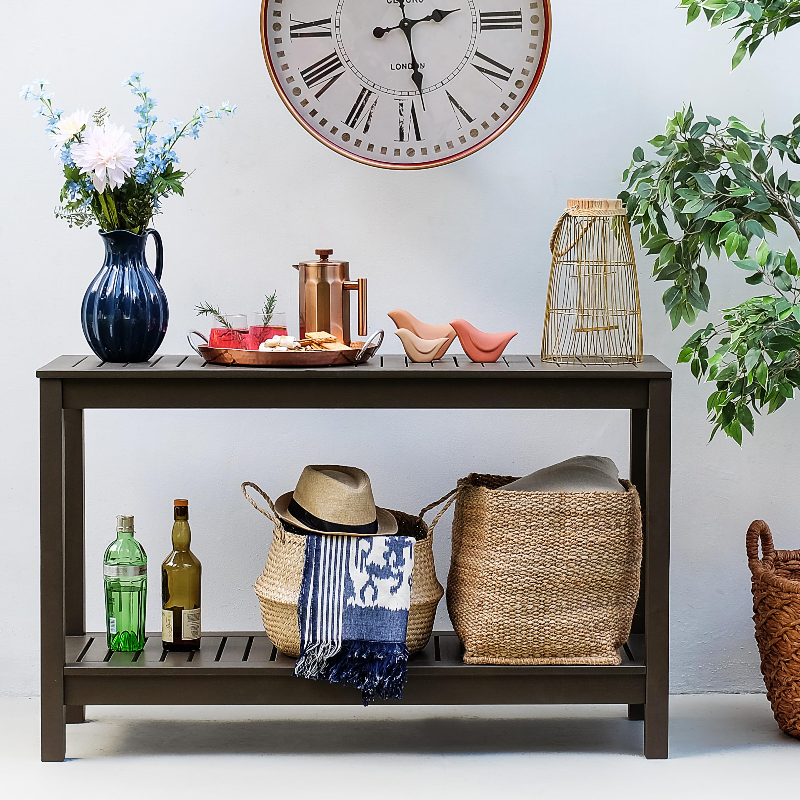Outdoor Wood Console Table – Dark Brown