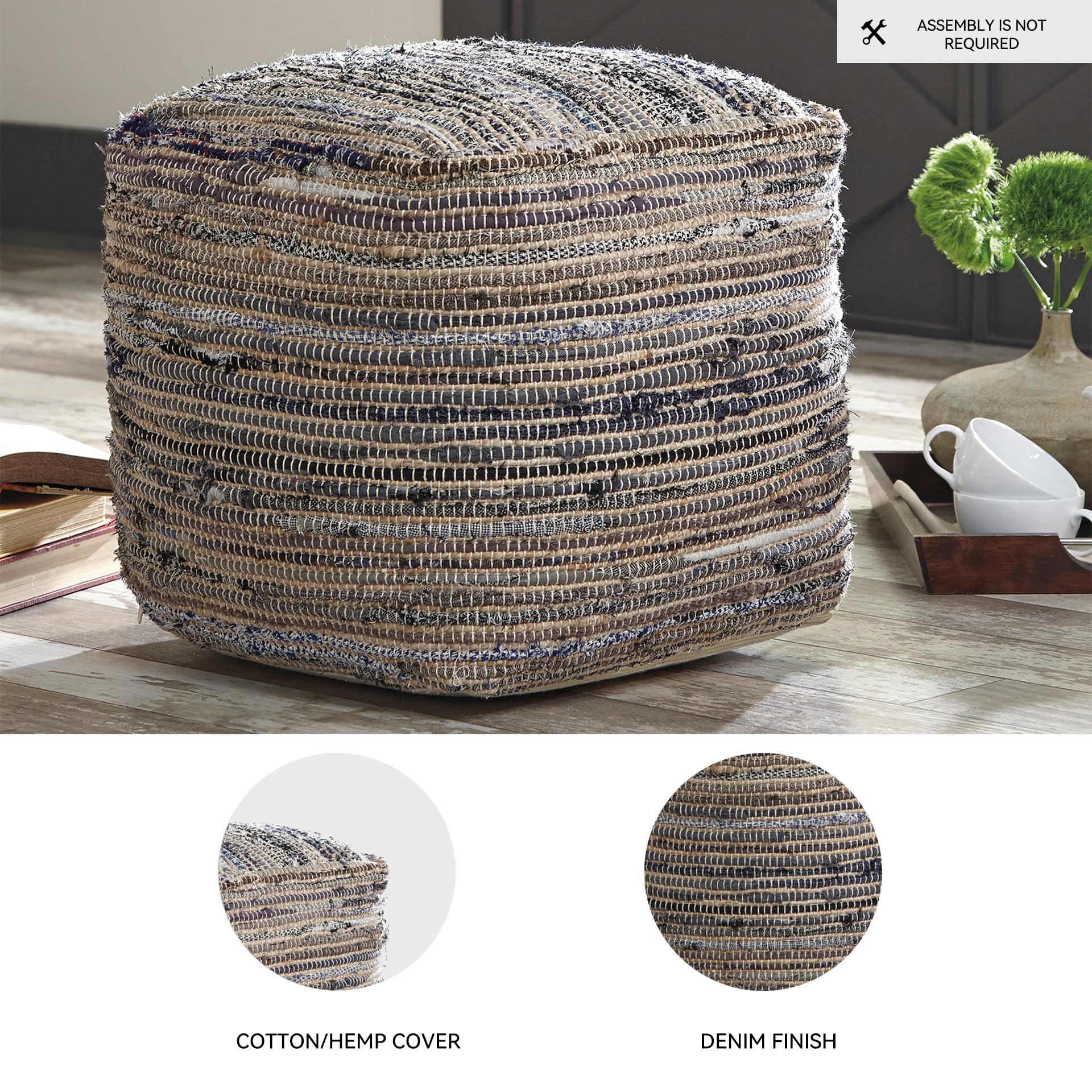 Signature Design by Ashley Absalom Hemp Pouf, 16 x 16 Inches, Multicolored