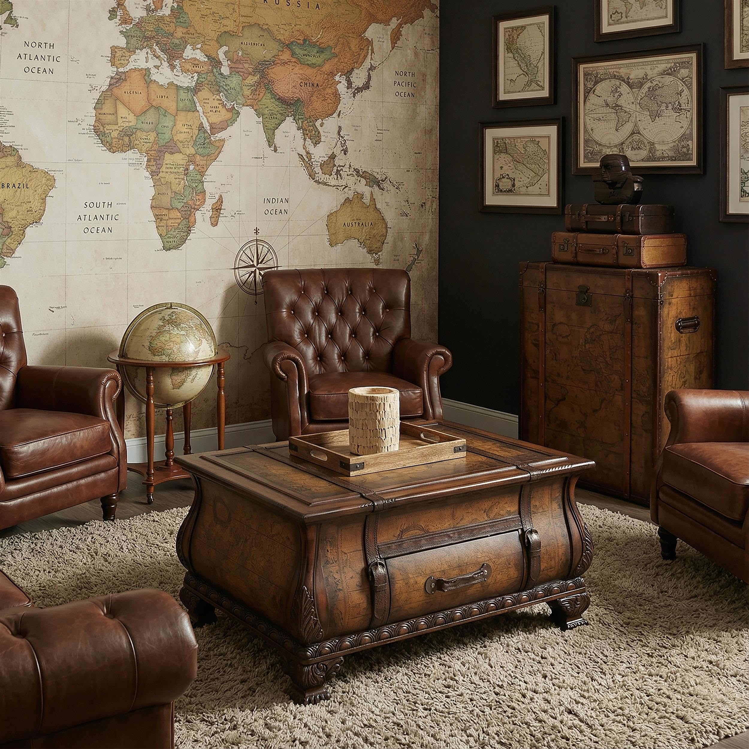 Bombe Old World Map Trunk Coffee Table