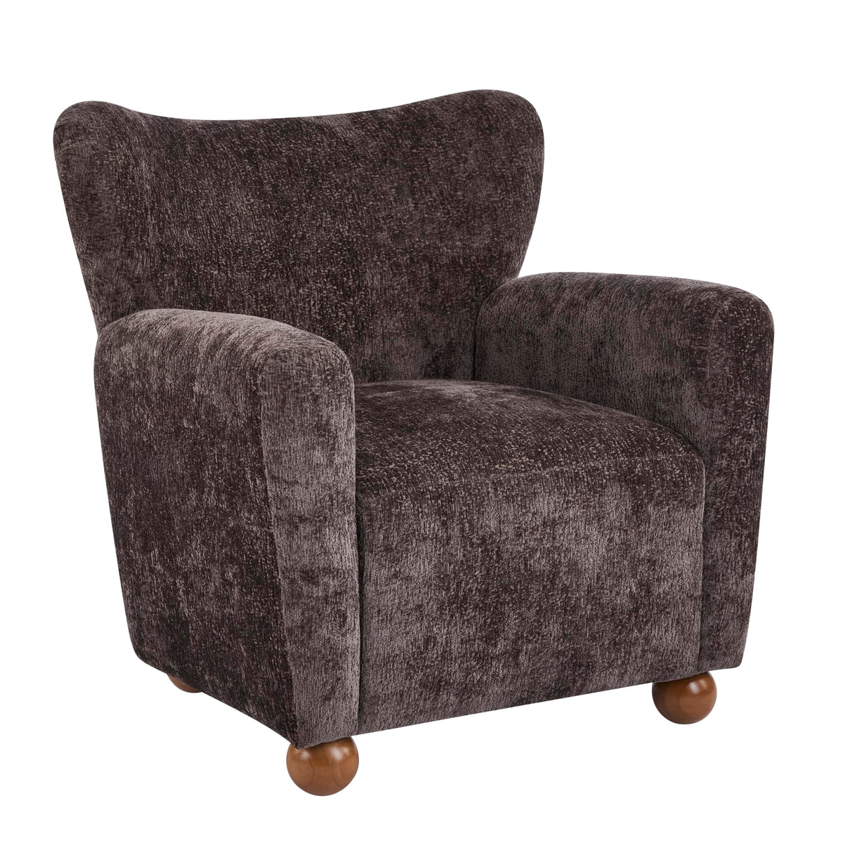 Christopher Knight Home Lindy Wingback Accent Chair, Upholstered Armchair with Rounded Wooden Legs, Curved Backrest Single Sofa, Soft Cushion Seating, Comfy Lounge Chair for Living Room, Dark Brown