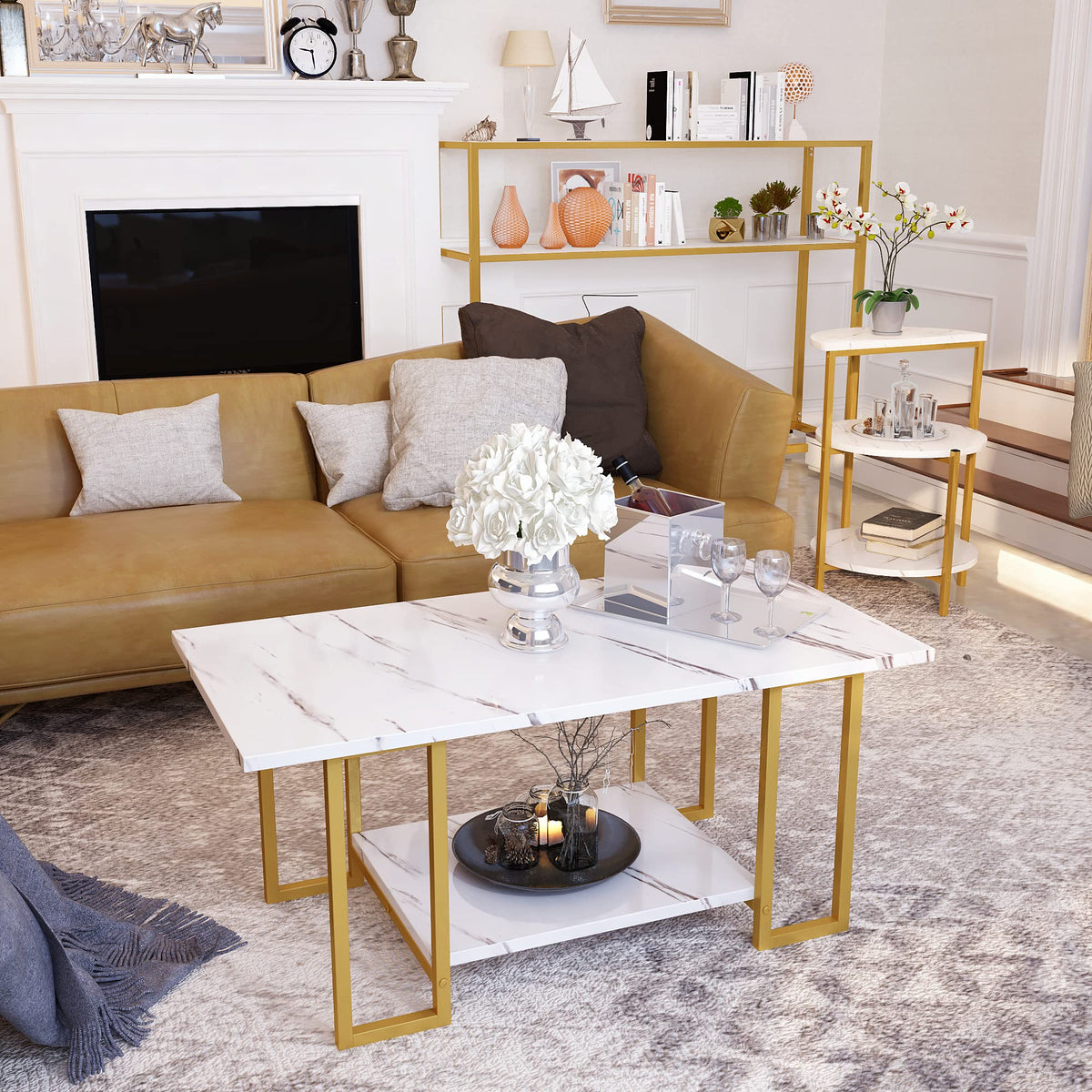 3-Piece Faux Marble Table Set