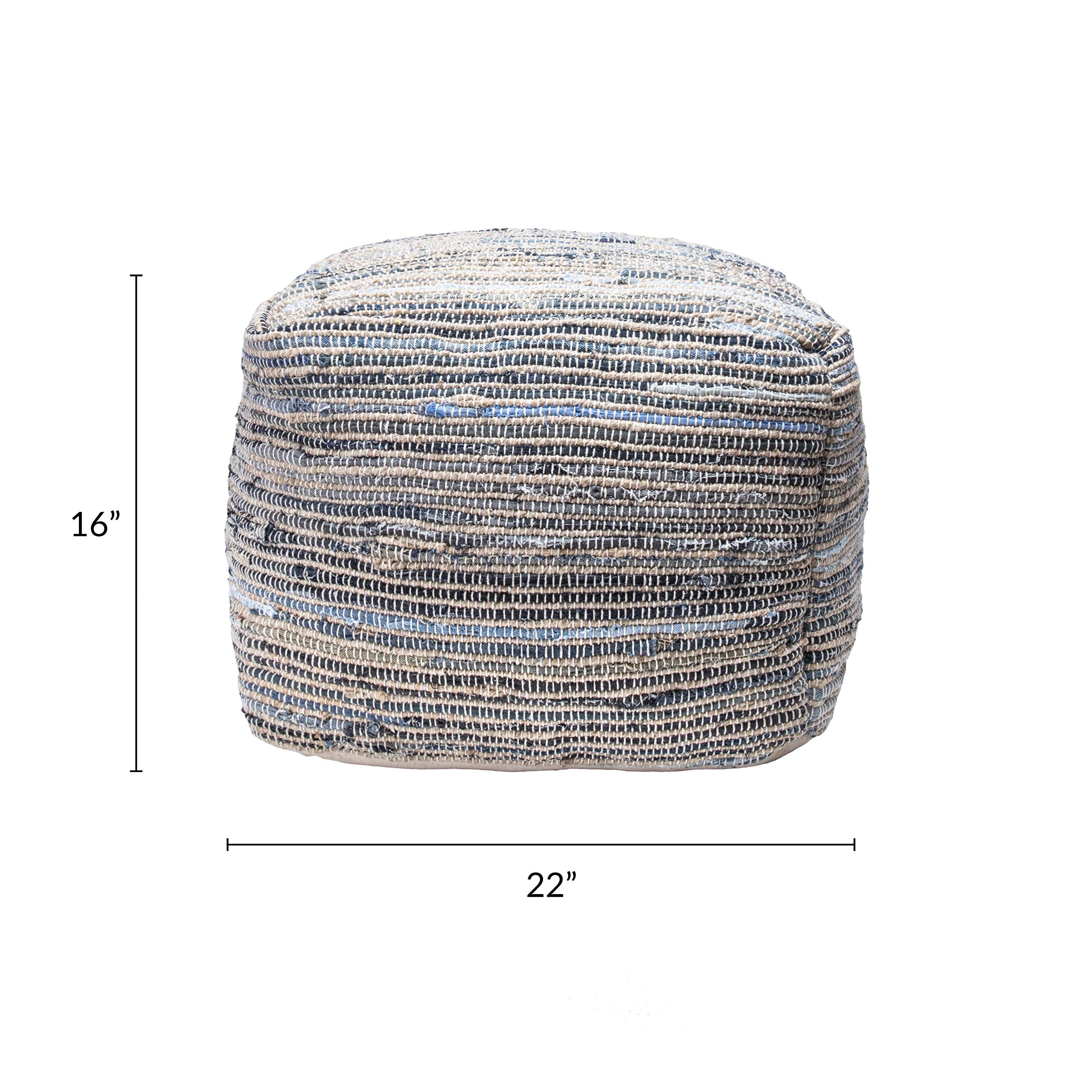 nuLOOM Granada Knitted Casual Denim and Jute Ottoman Pouf