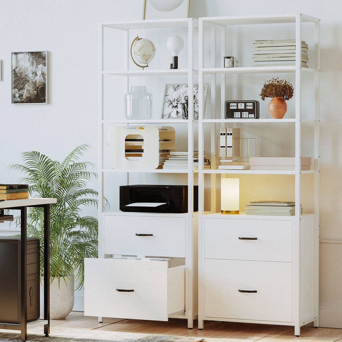 Industrial Bookcase with File Drawers