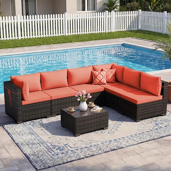 7-Piece Outdoor Rattan Patio Furniture Set with Tea Table