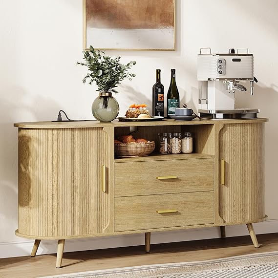 60" Sideboard Buffet Cabinet with Sliding Doors & Adjustable Shelf