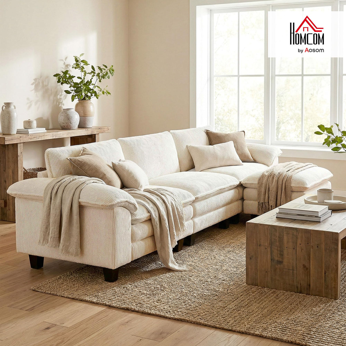 Corduroy Sectional Sofa with Ottoman