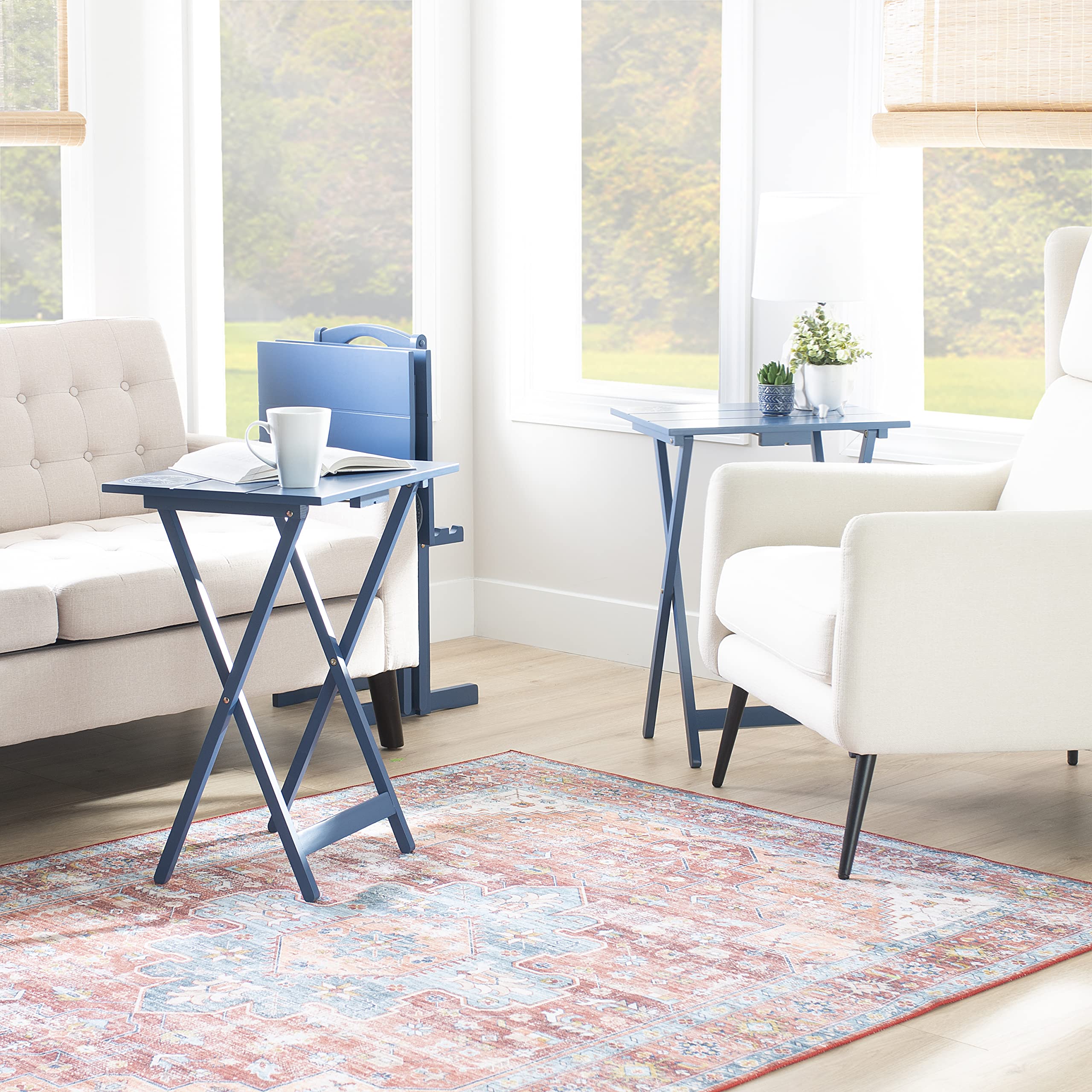 Folding Tray Table Set of 4 with Storage Stand